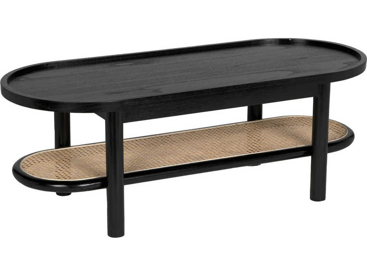 Noir Amore Oval Wood Caning Charcoal Black Coffee Table