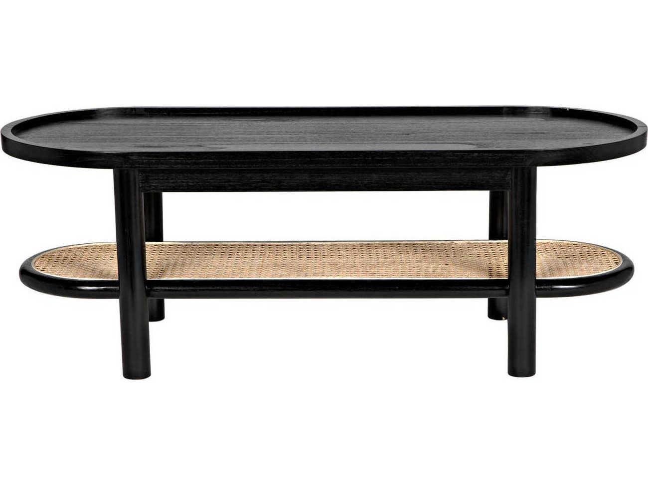 Noir Amore Oval Wood Caning Charcoal Black Coffee Table