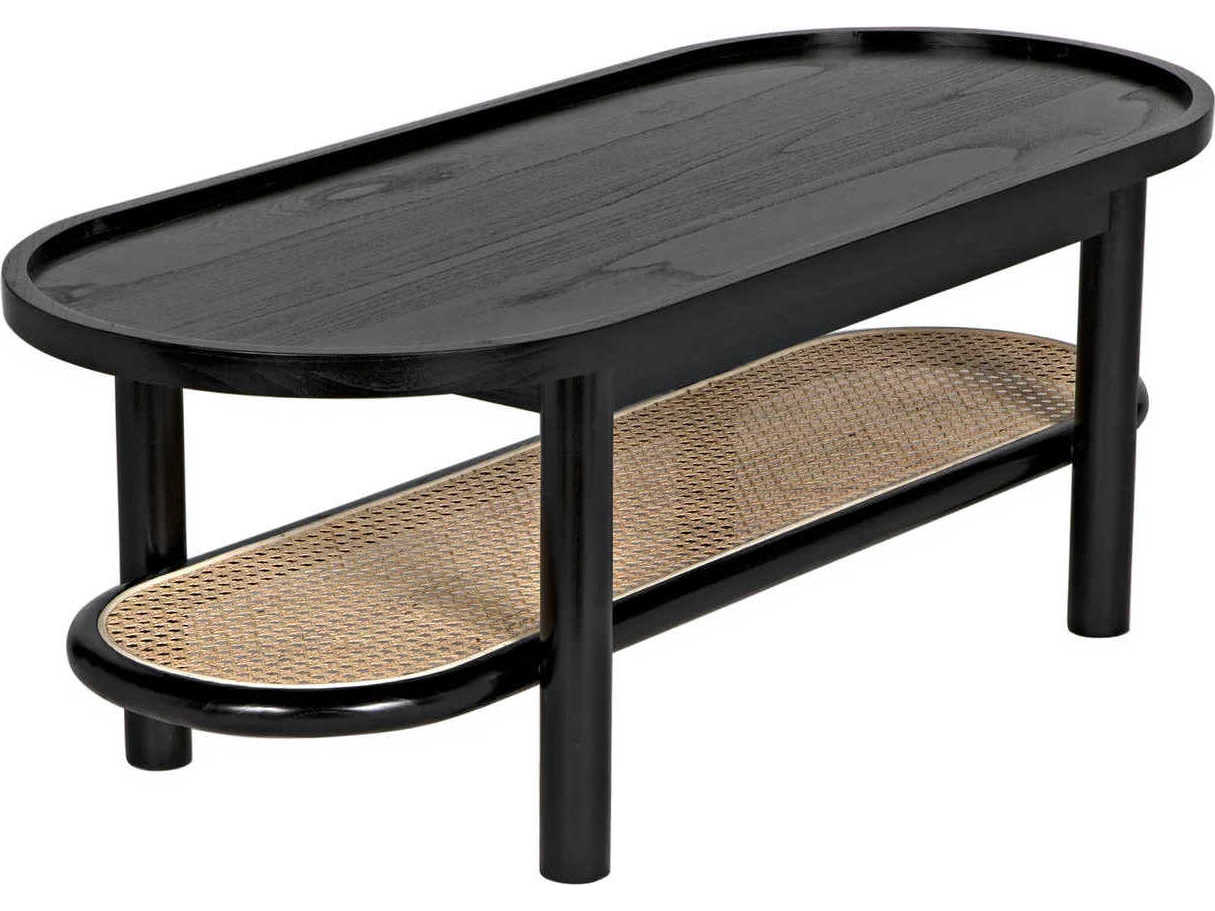 Noir Amore Oval Wood Caning Charcoal Black Coffee Table