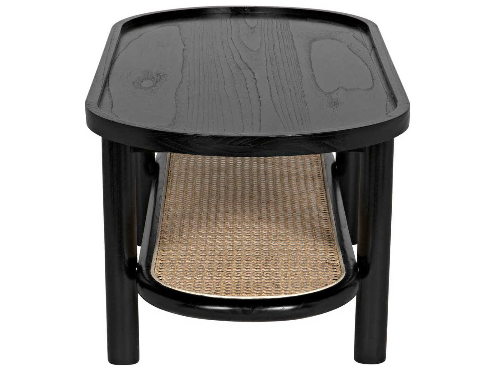 Noir Amore Oval Wood Caning Charcoal Black Coffee Table