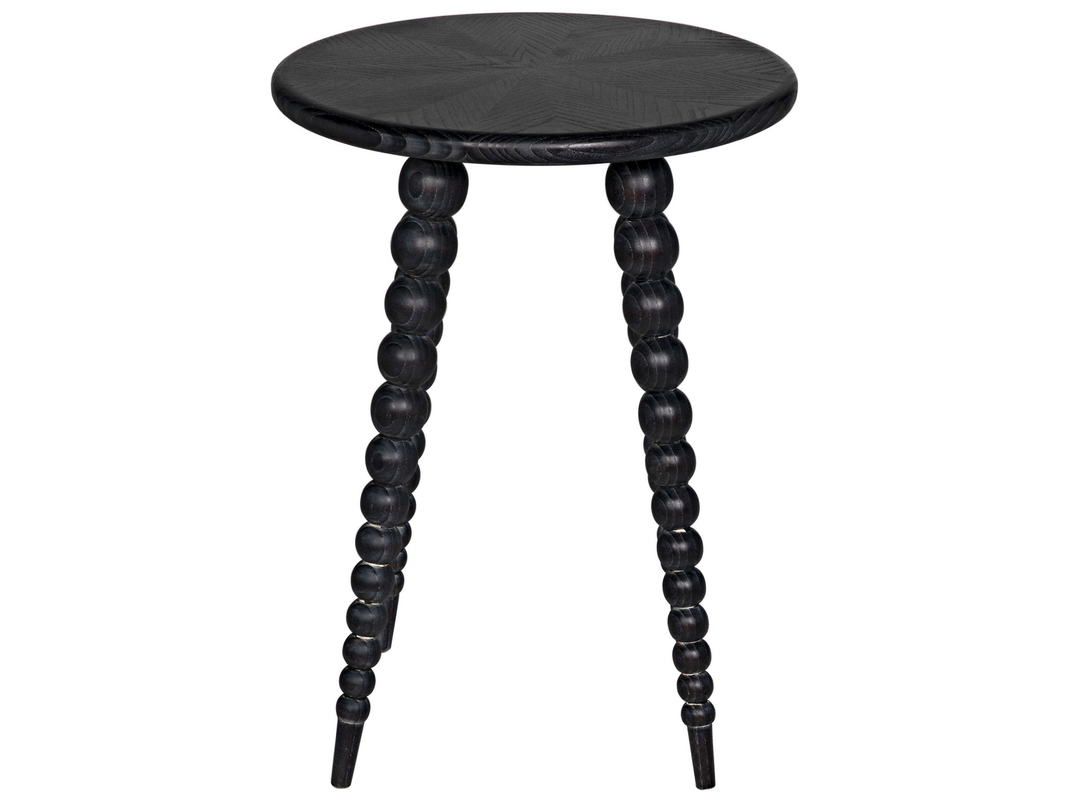 Noir Rebecca Round Wood Cinder Black End Table