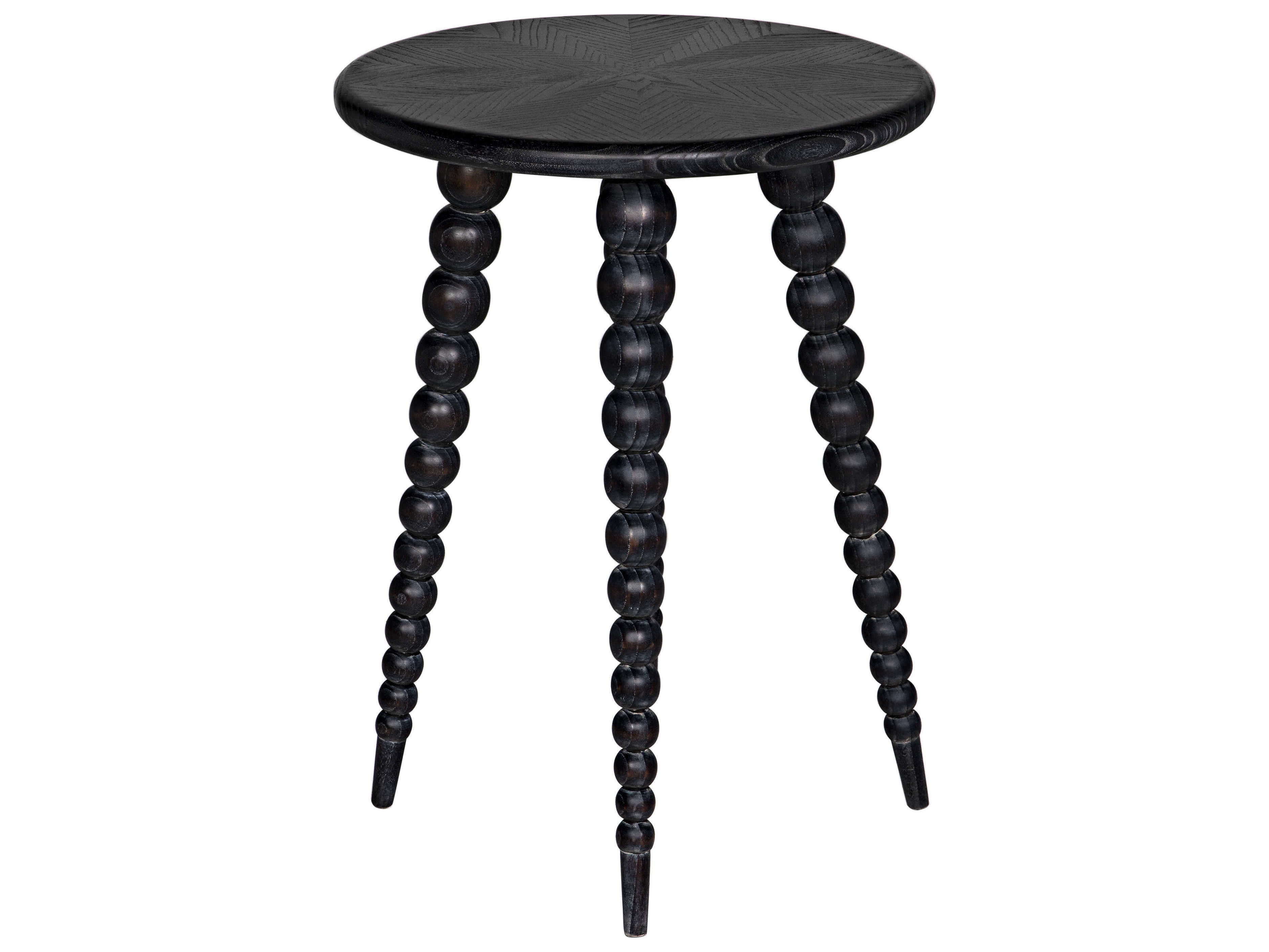 Noir Rebecca Round Wood Cinder Black End Table