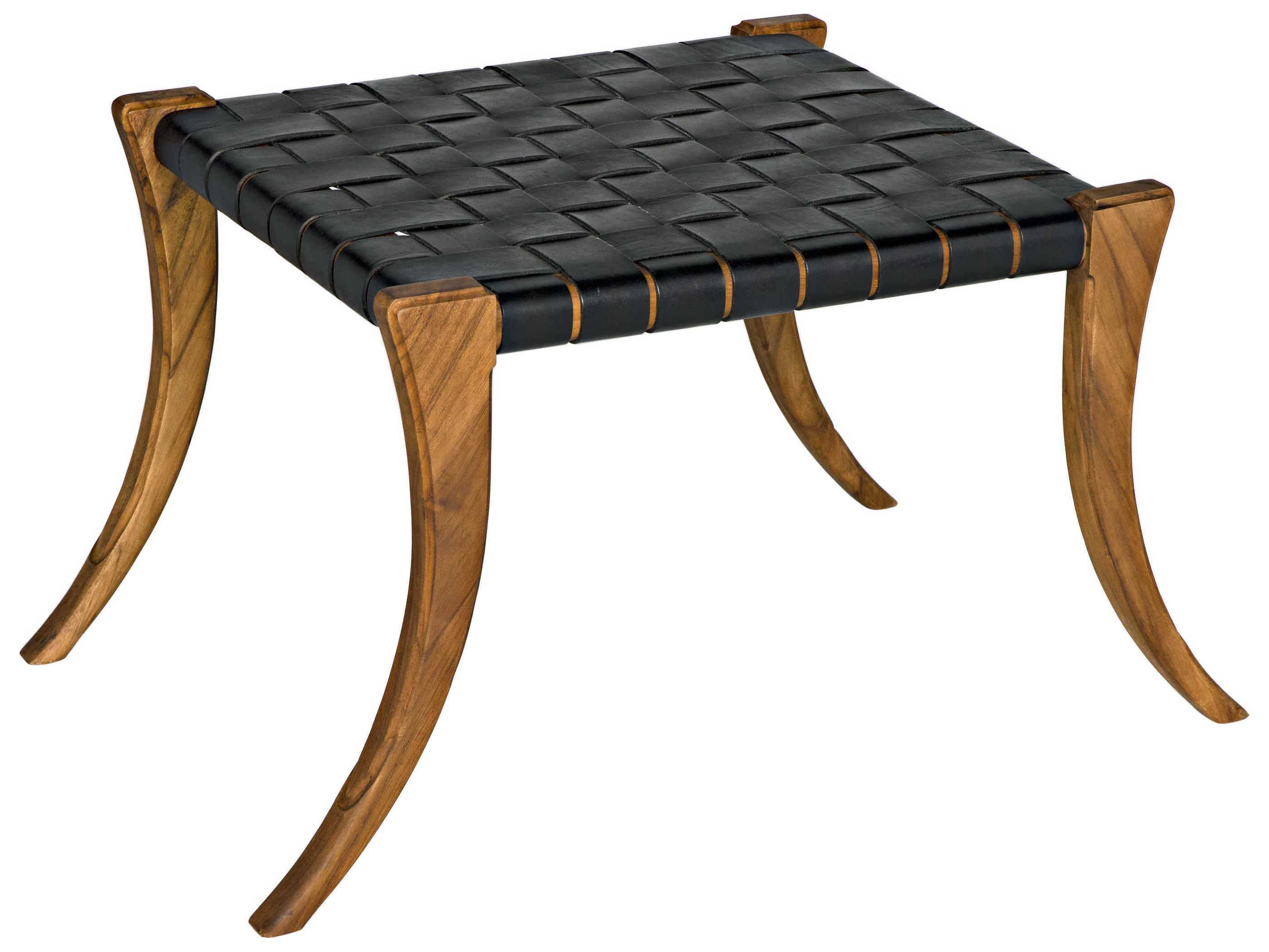 Noir Black Leather Clear Coat Flat Upholstered Accent Stool