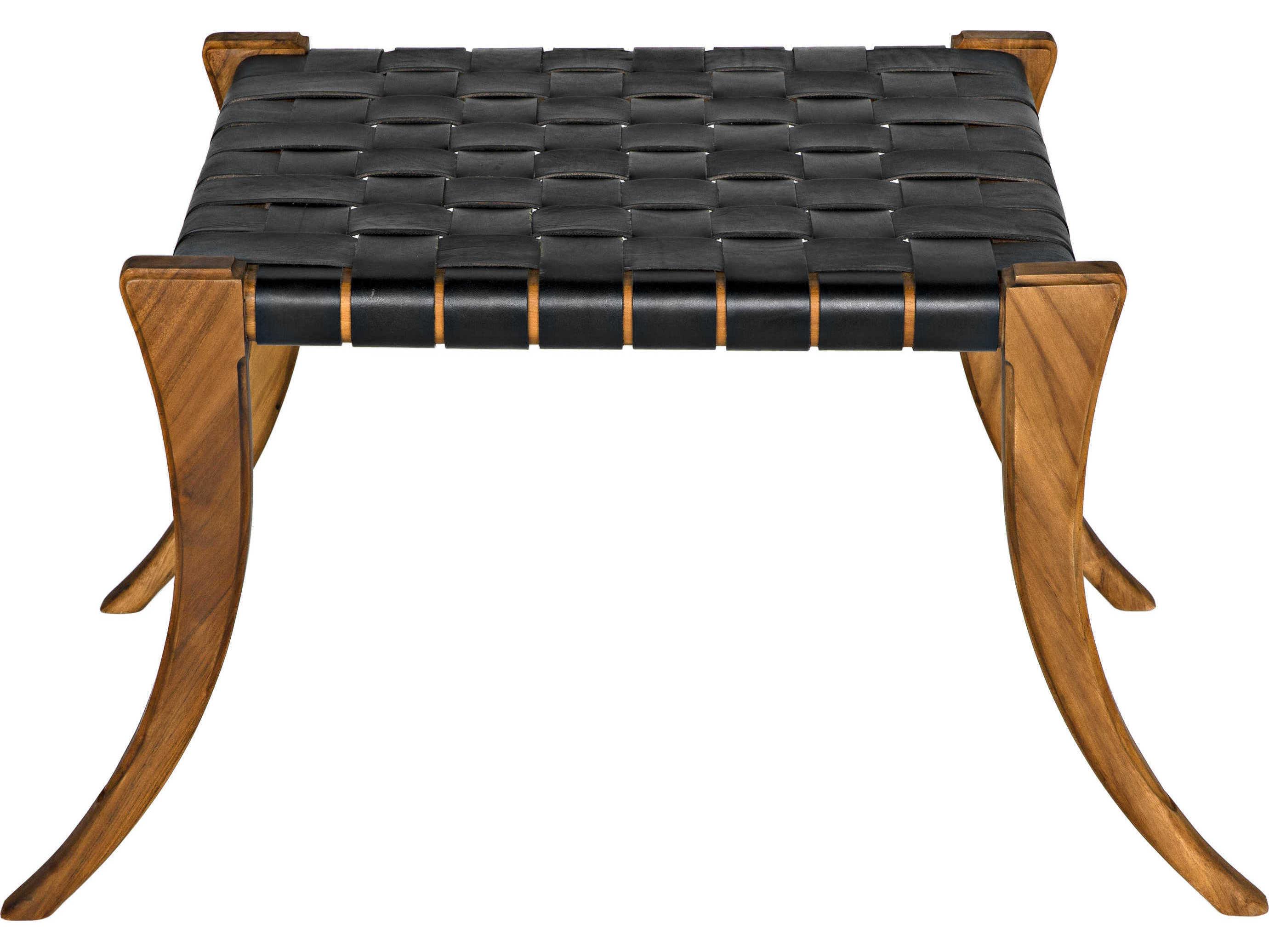 Noir Black Leather Clear Coat Flat Upholstered Accent Stool