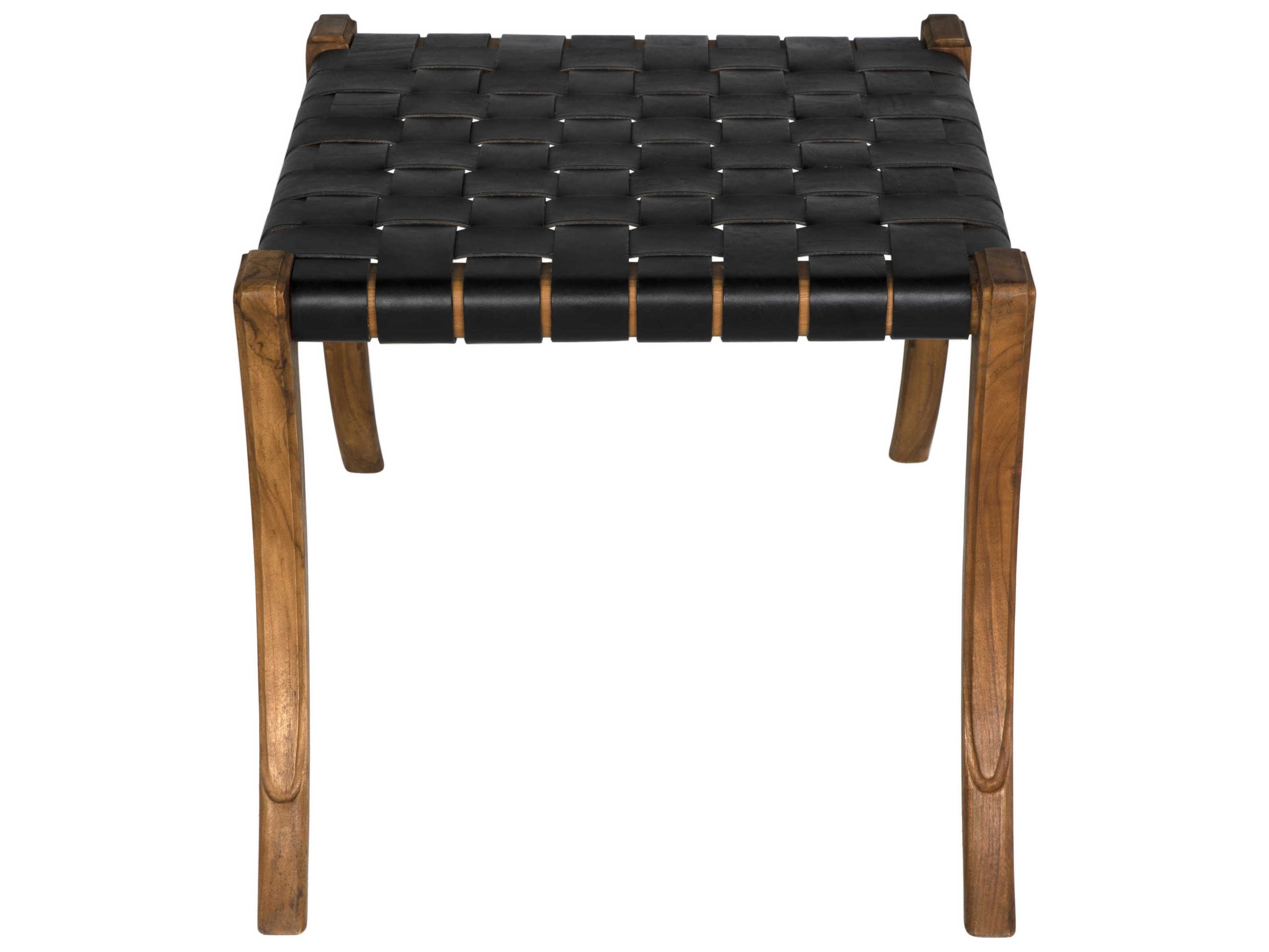 Noir Black Leather Clear Coat Flat Upholstered Accent Stool