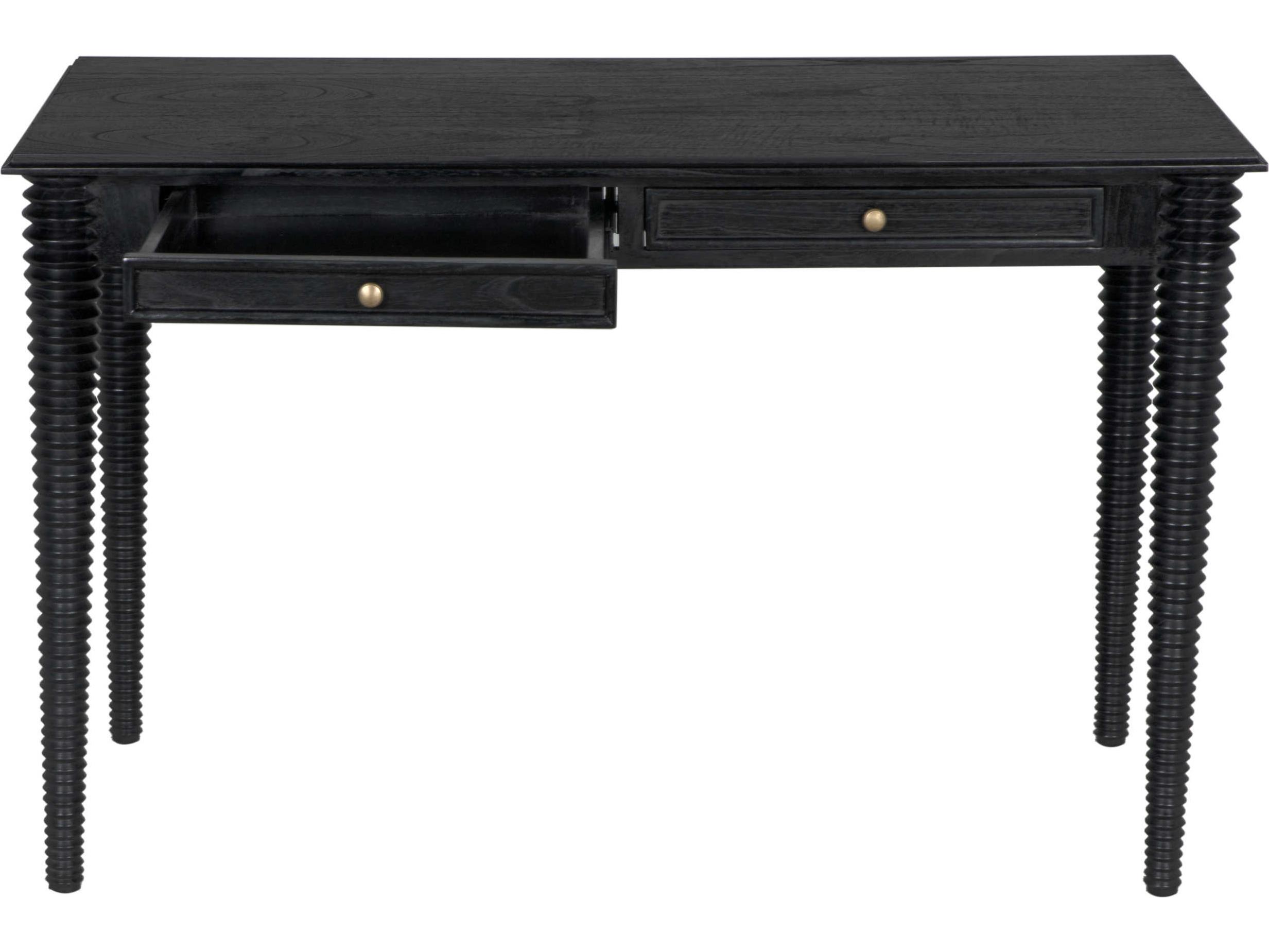 Noir Leonardo Charcoal Black Mindi Wood Secretary Desk