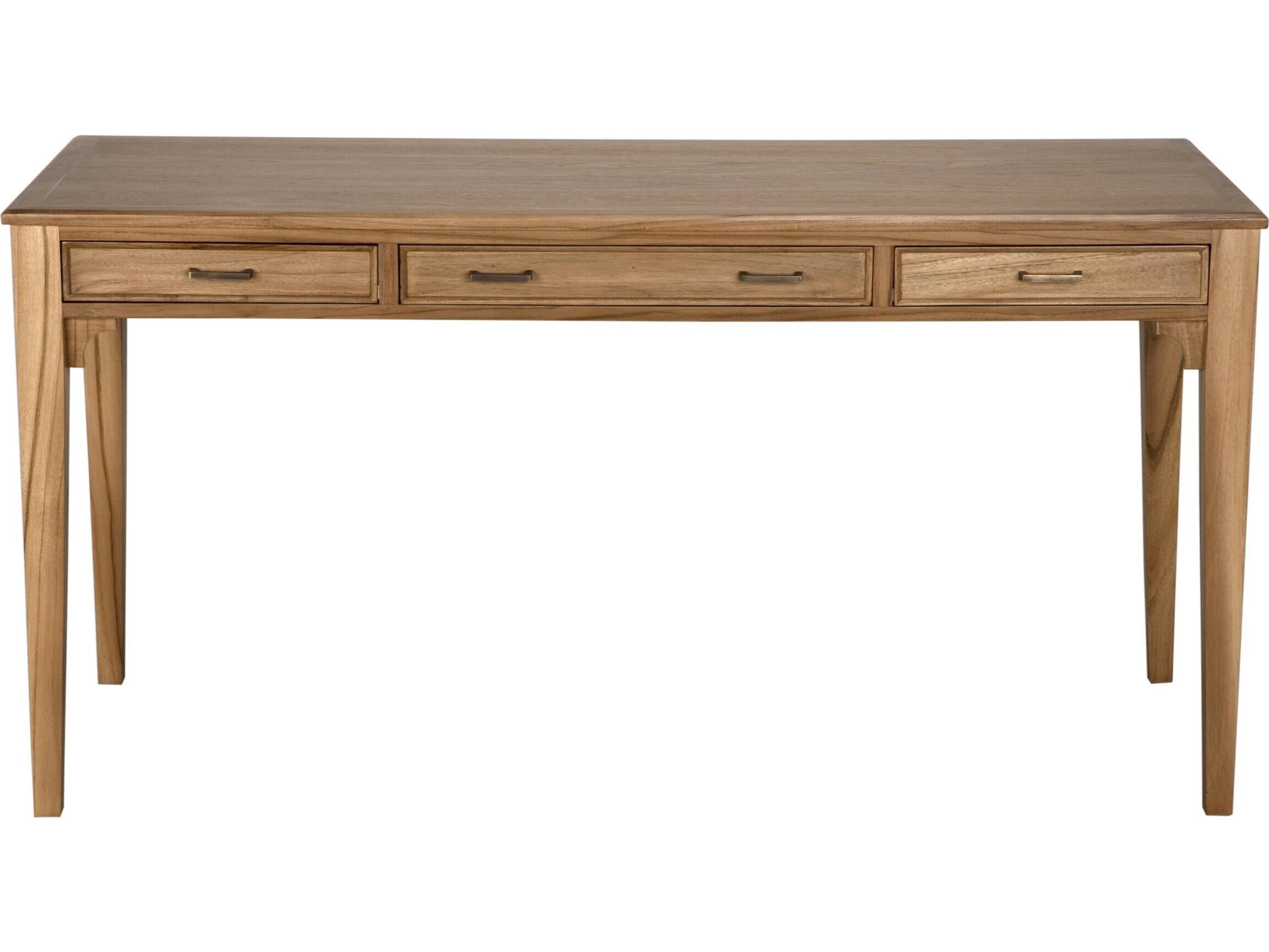 Noir Ambrose Clear Coat Flat Brown Teak Wood Secretary Desk