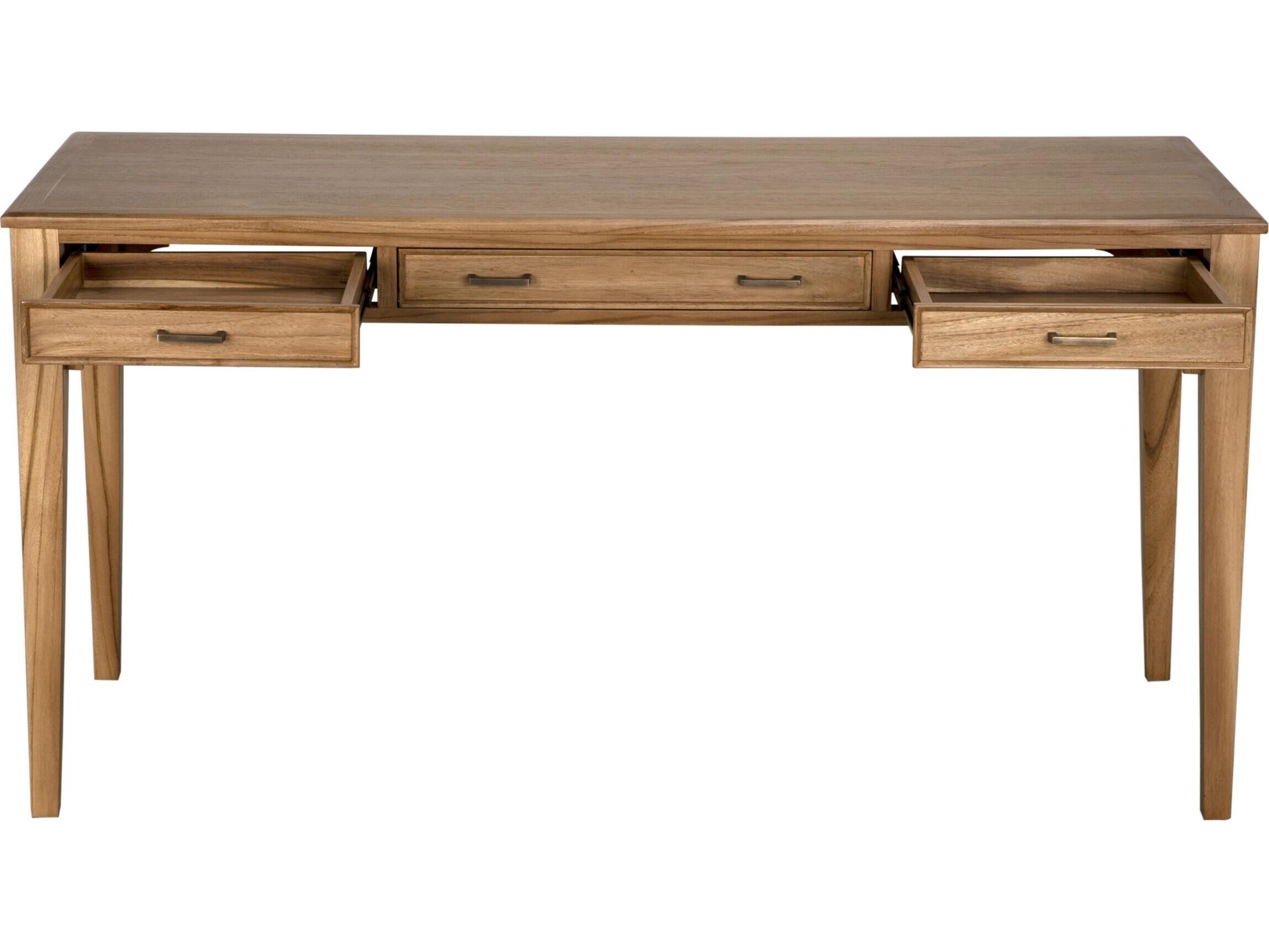 Noir Ambrose Clear Coat Flat Brown Teak Wood Secretary Desk