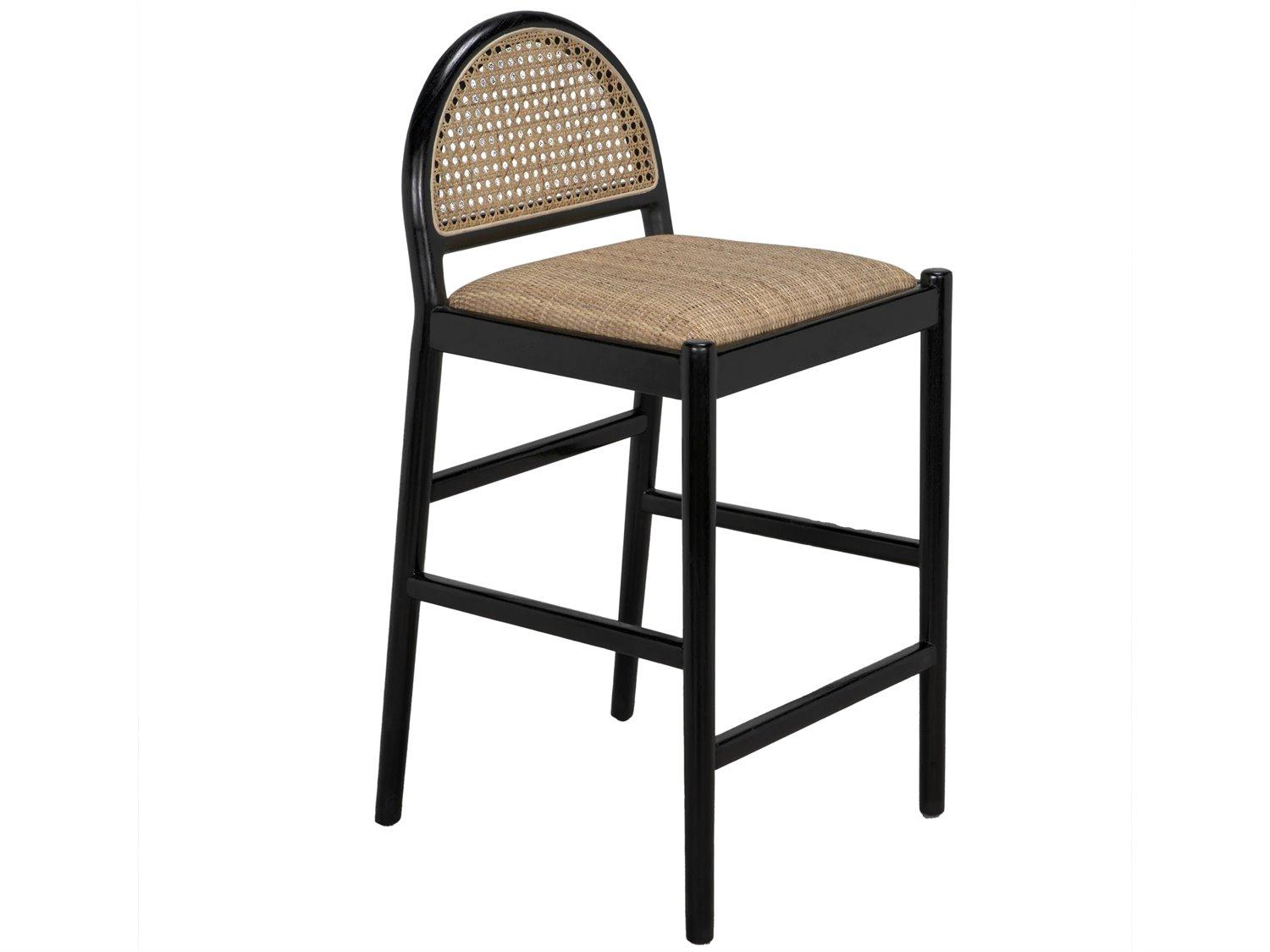 Noir Peter Charcoal Black Mindi Caning Rattan Counter Stool