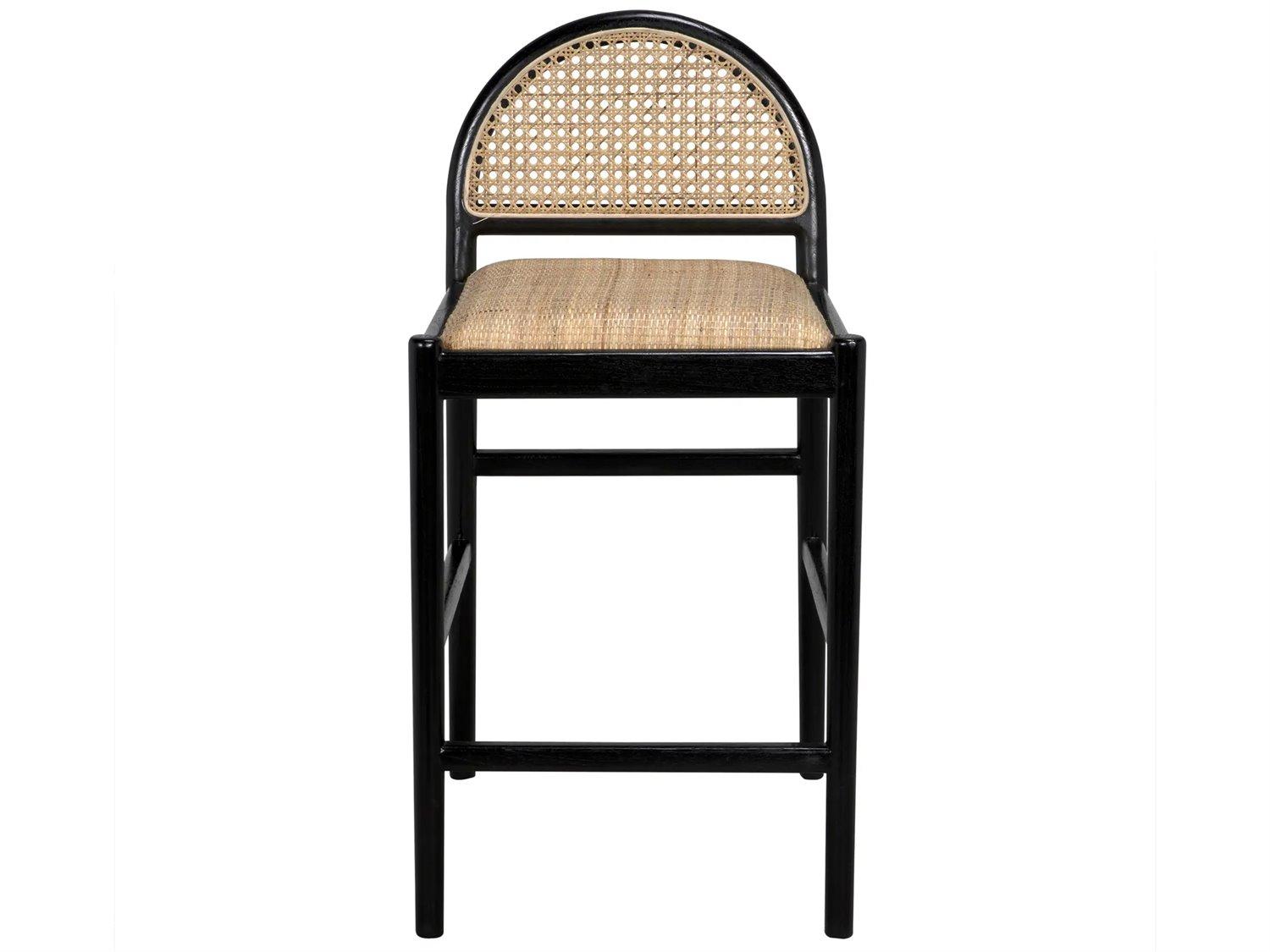 Noir Peter Charcoal Black Mindi Caning Rattan Counter Stool
