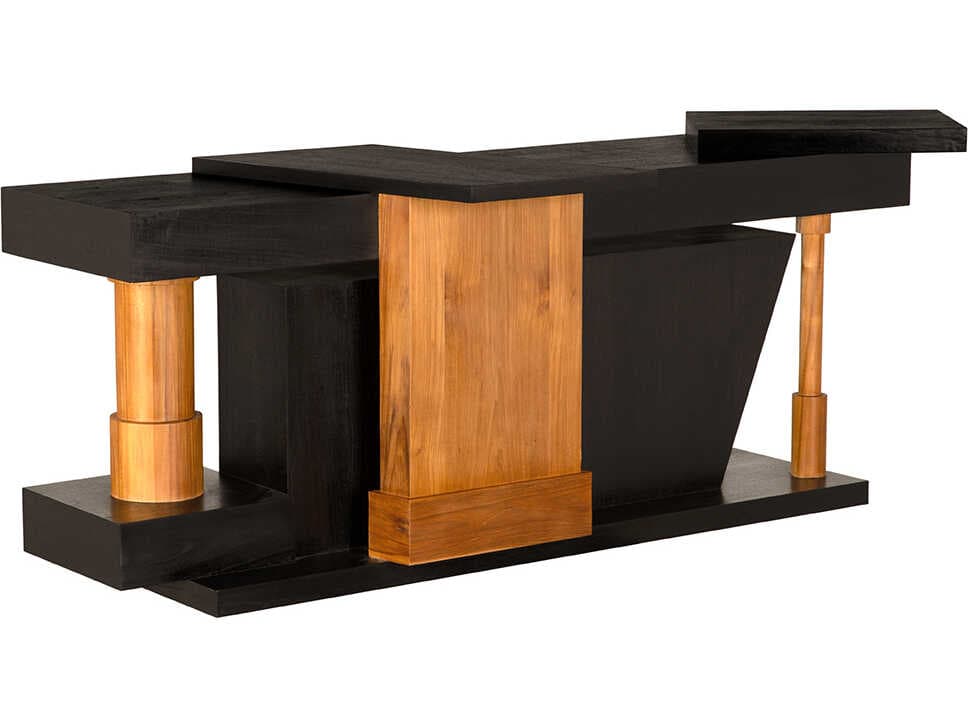 Noir Fleming Wood Charcoal Black And Clear Coat Flat Console Table