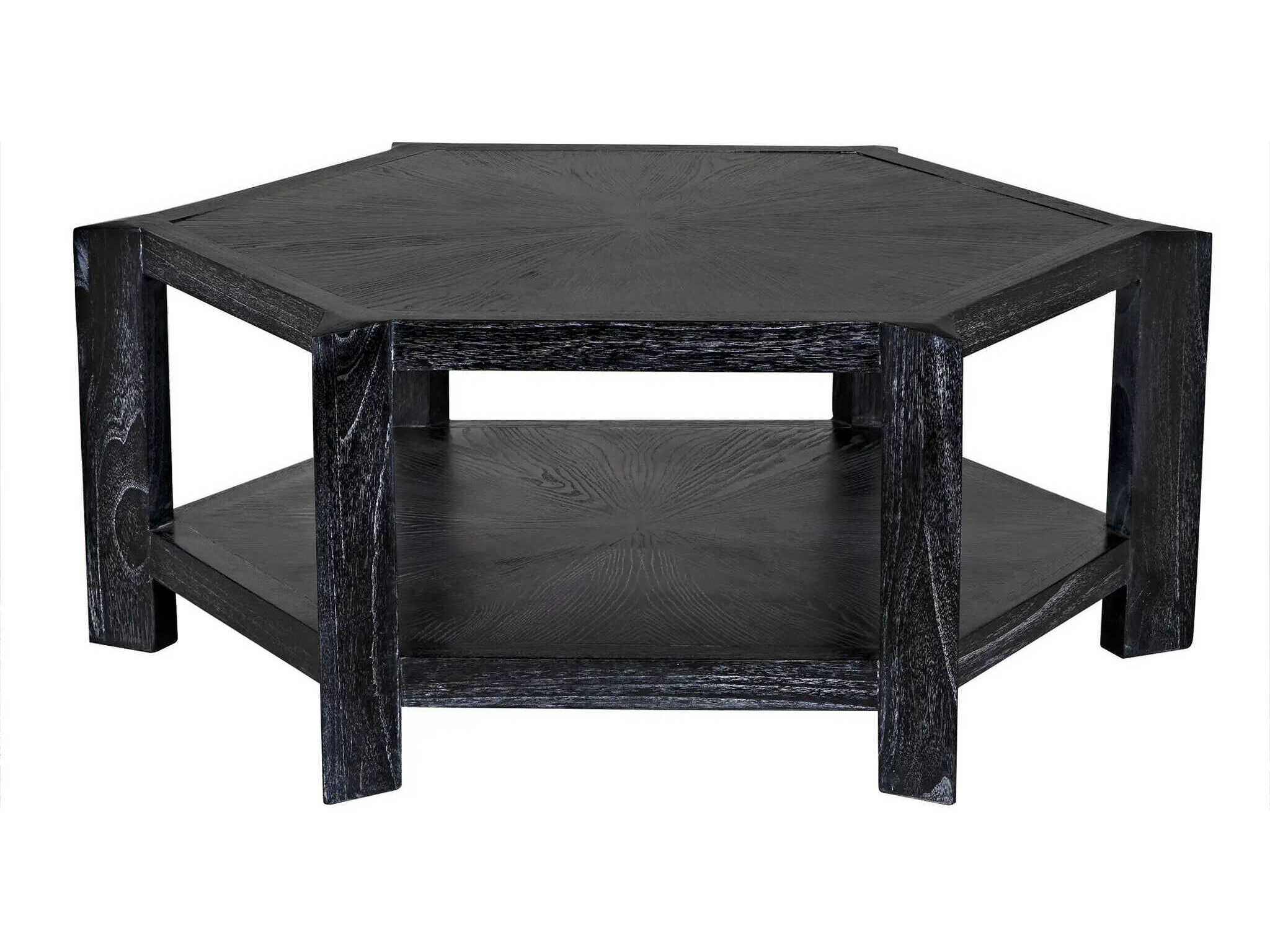 Noir Yuhuda Hexagon Wood Cinder Black Coffee Table