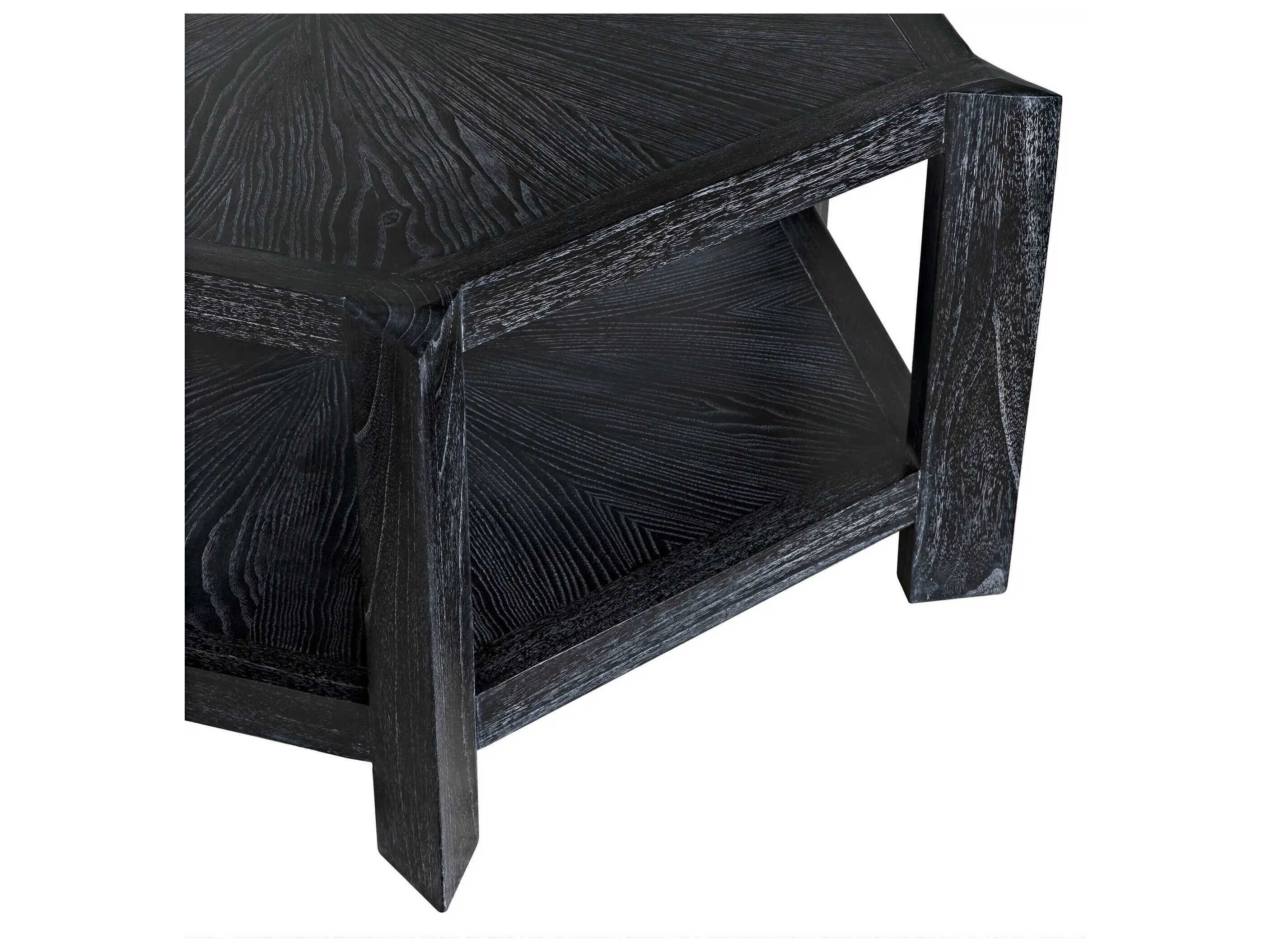Noir Yuhuda Hexagon Wood Cinder Black Coffee Table