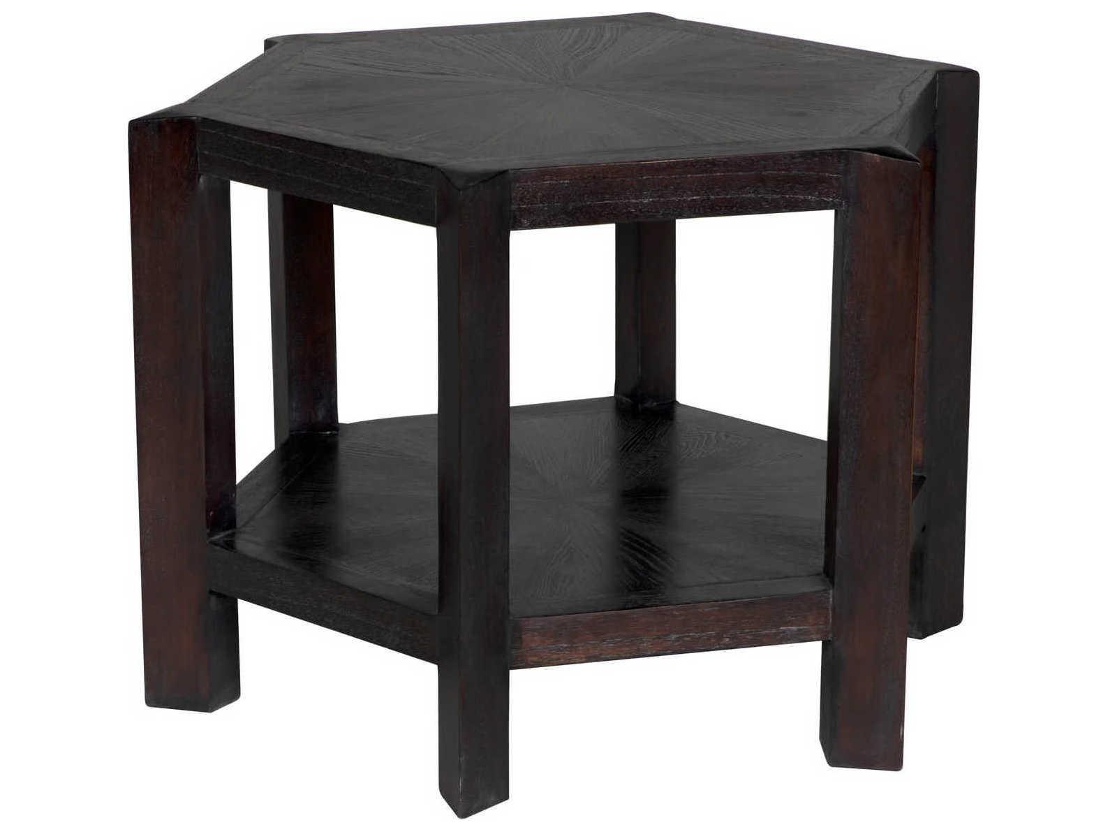 Noir Yehuda Hexagon Wood Sombre End Table