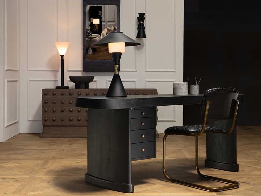 Noir Augustus Black Mindi Wood Home Office Set