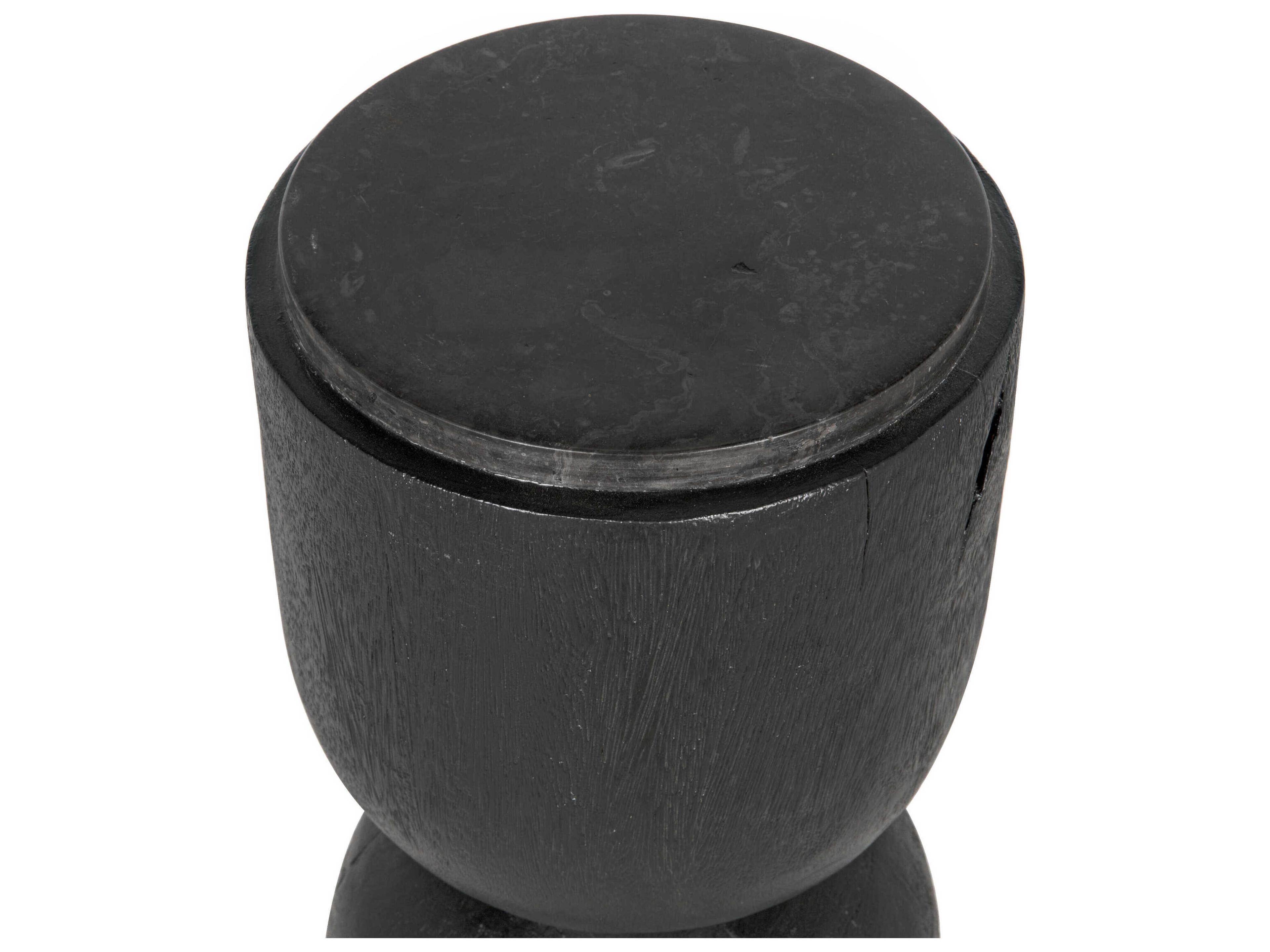 Noir 9" Round Marble Burnt Black End Table