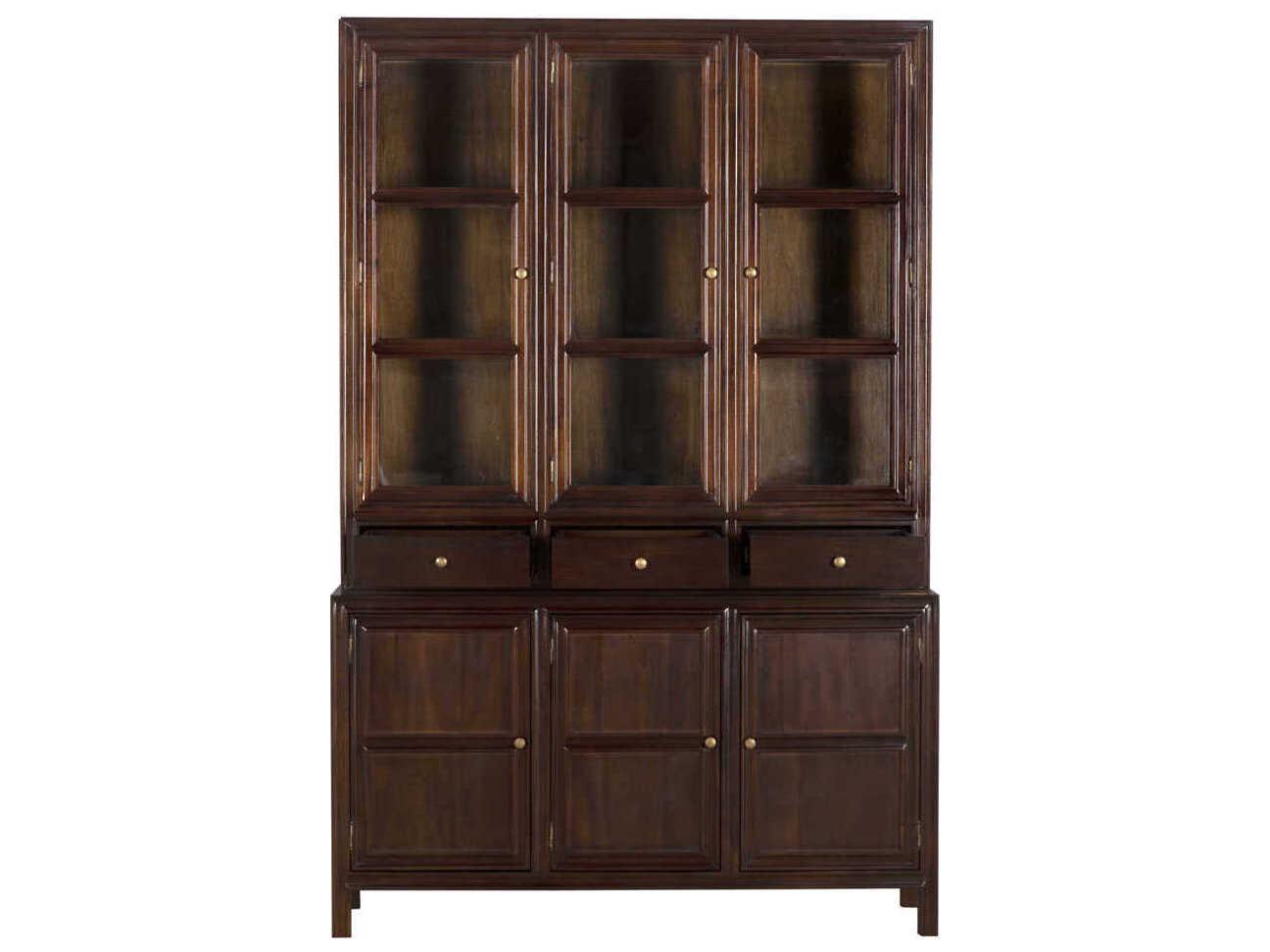 Noir Mahogany Wood Hand Rubbed Brown Colonial Display Cabinet