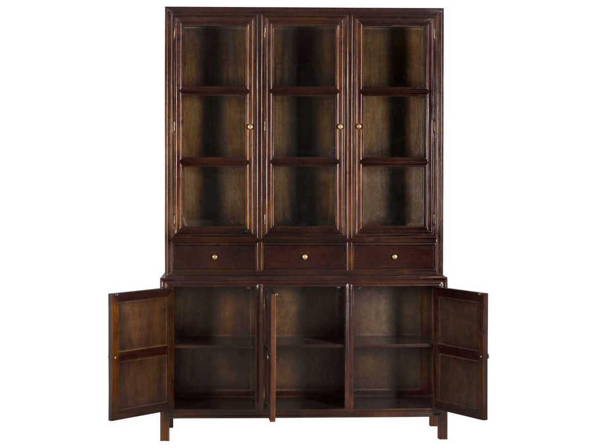 Noir Mahogany Wood Hand Rubbed Brown Colonial Display Cabinet