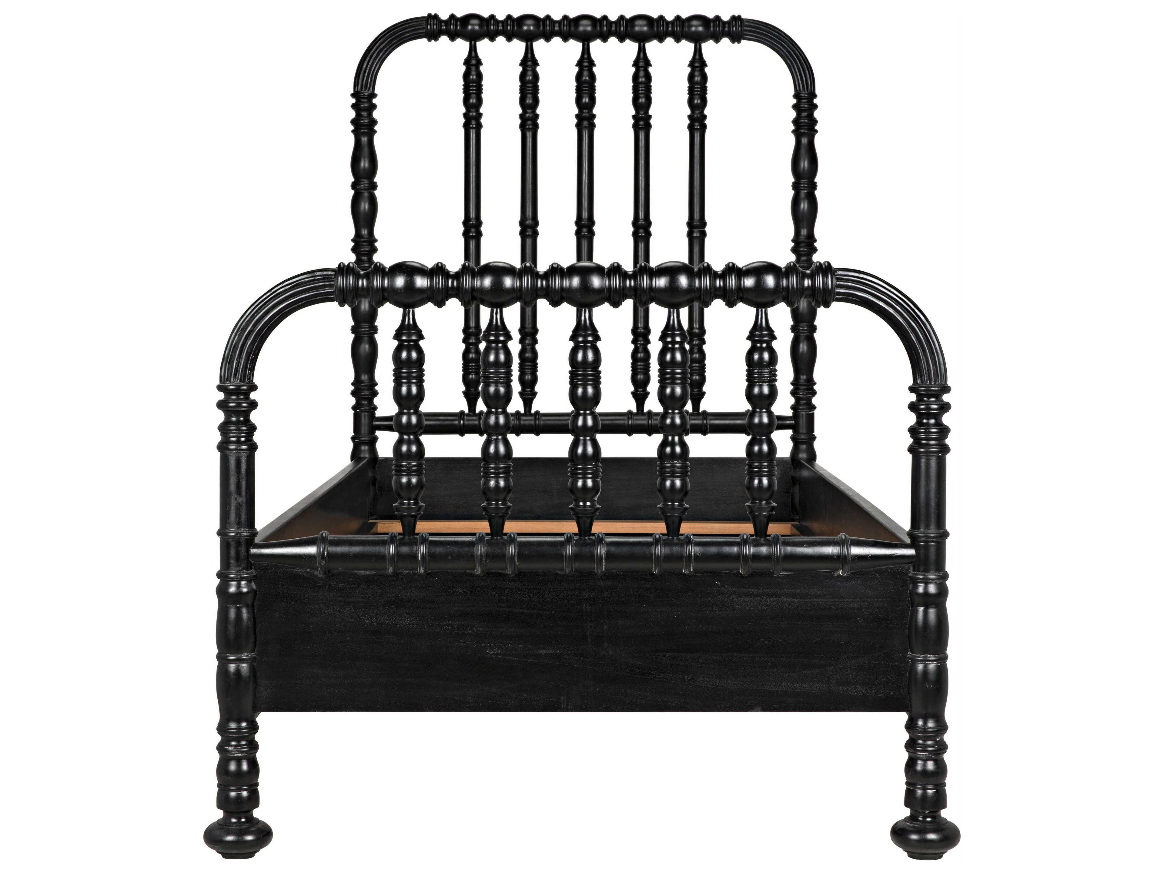 Noir Bachelor Hand Rubbed Black Mahogany Wood Twin Panel Bed
