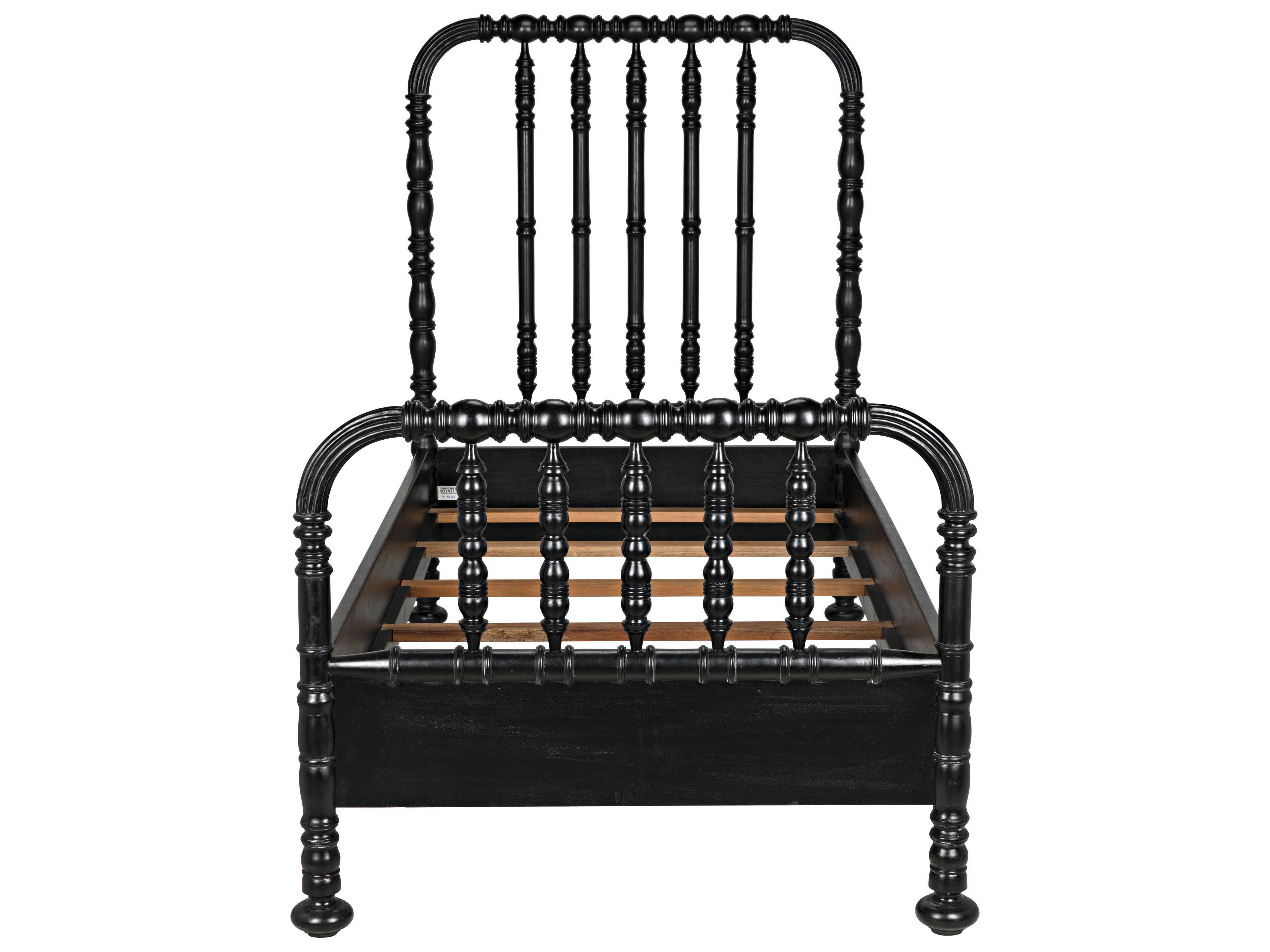 Noir Bachelor Hand Rubbed Black Mahogany Wood Twin Panel Bed