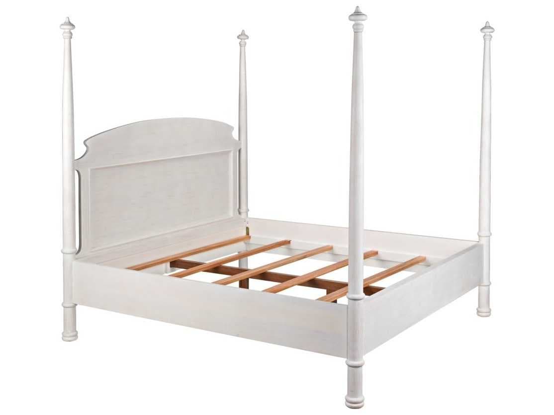 Noir Douglas White Washed Mahogany Wood King Poster Bed
