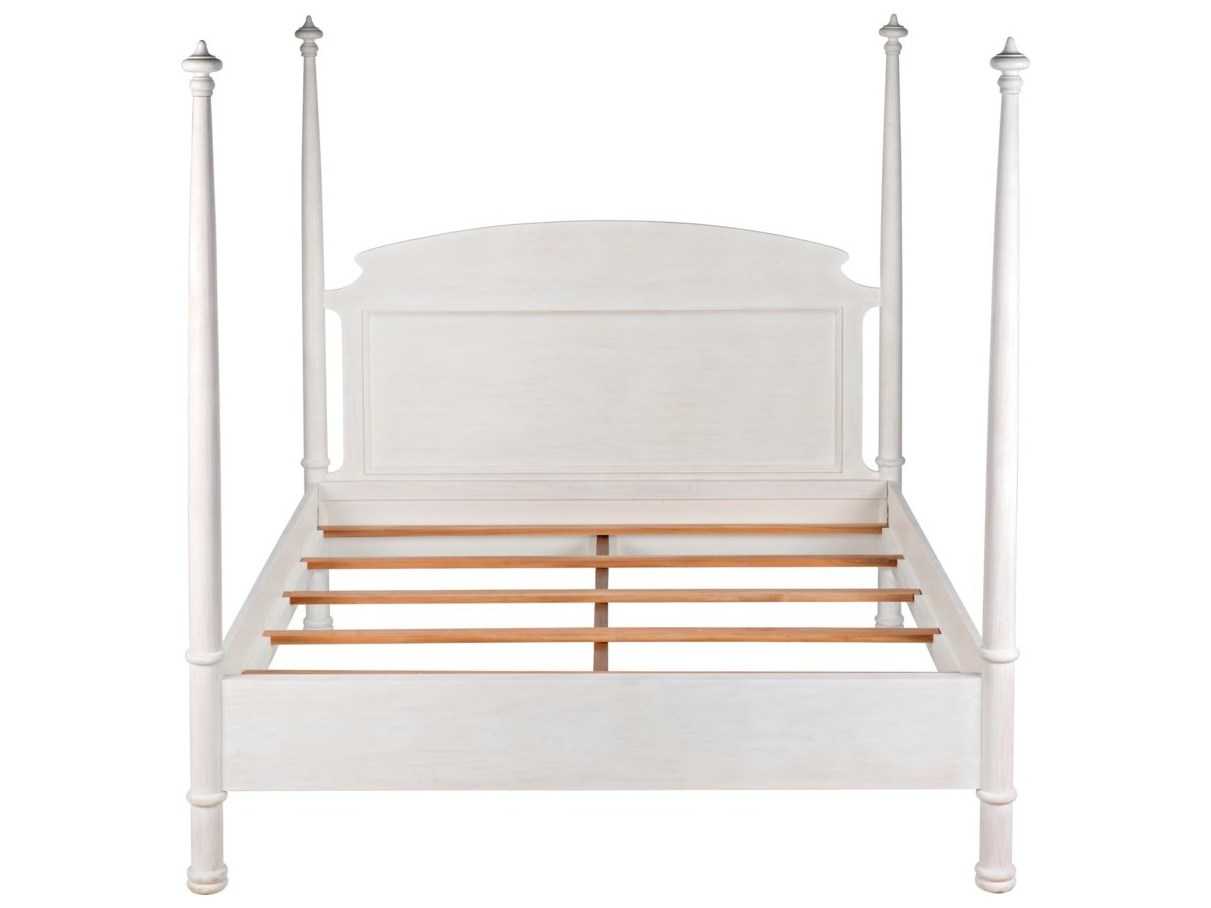 Noir Douglas White Washed Mahogany Wood Queen Poster Bed