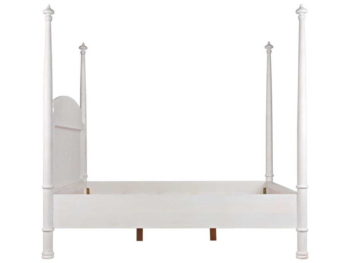 Noir Douglas White Washed Mahogany Wood Queen Poster Bed