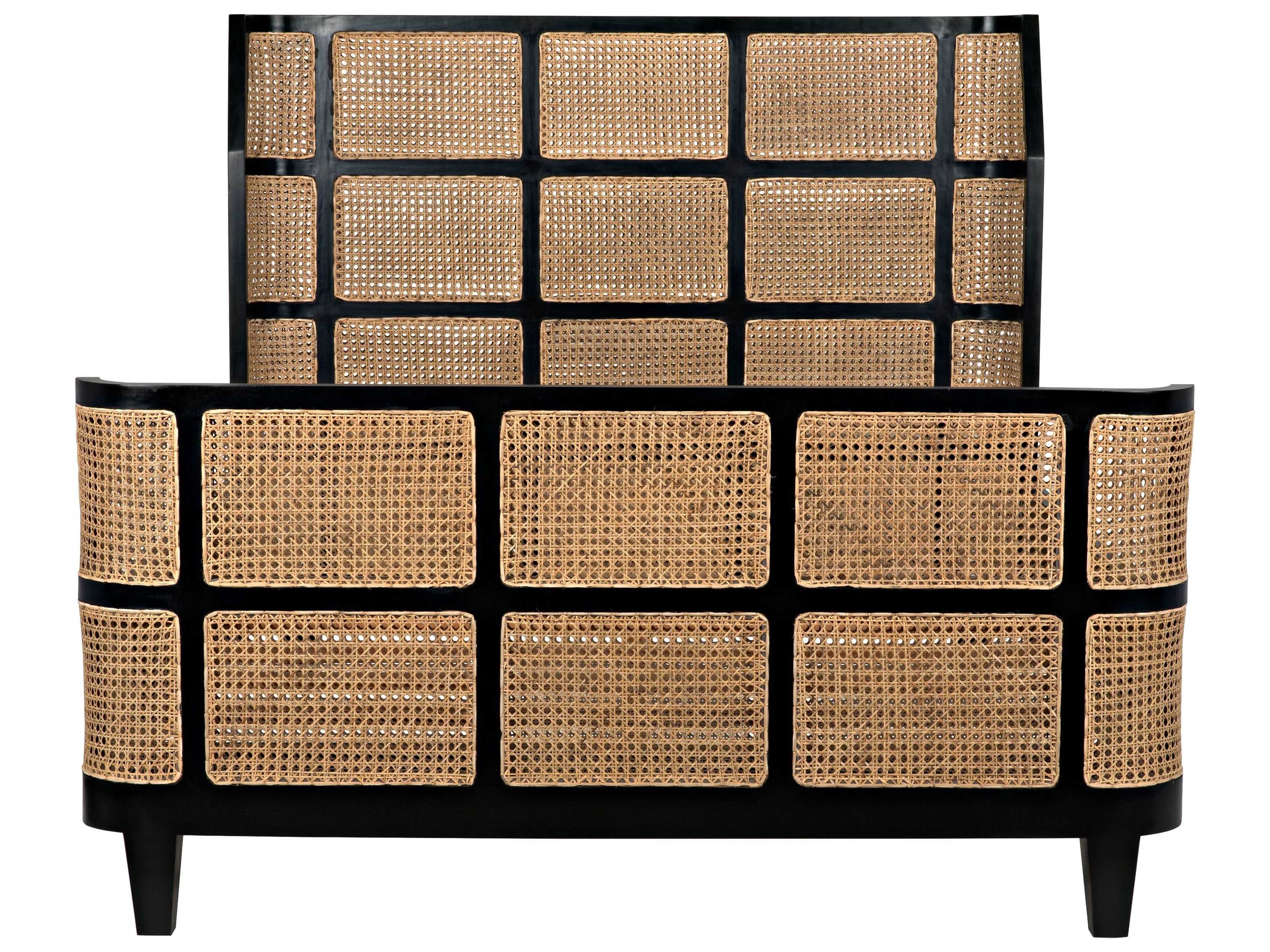 Noir Hand Rubbed Black Brown Mahogany Wood King Panel Bed