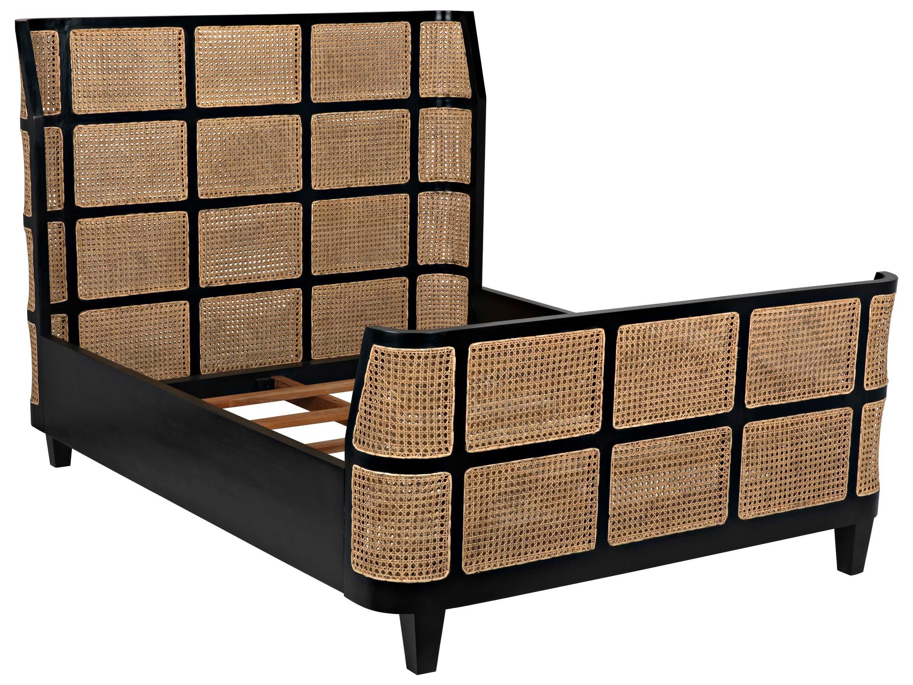 Noir Hand Rubbed Black Brown Mahogany Wood King Panel Bed