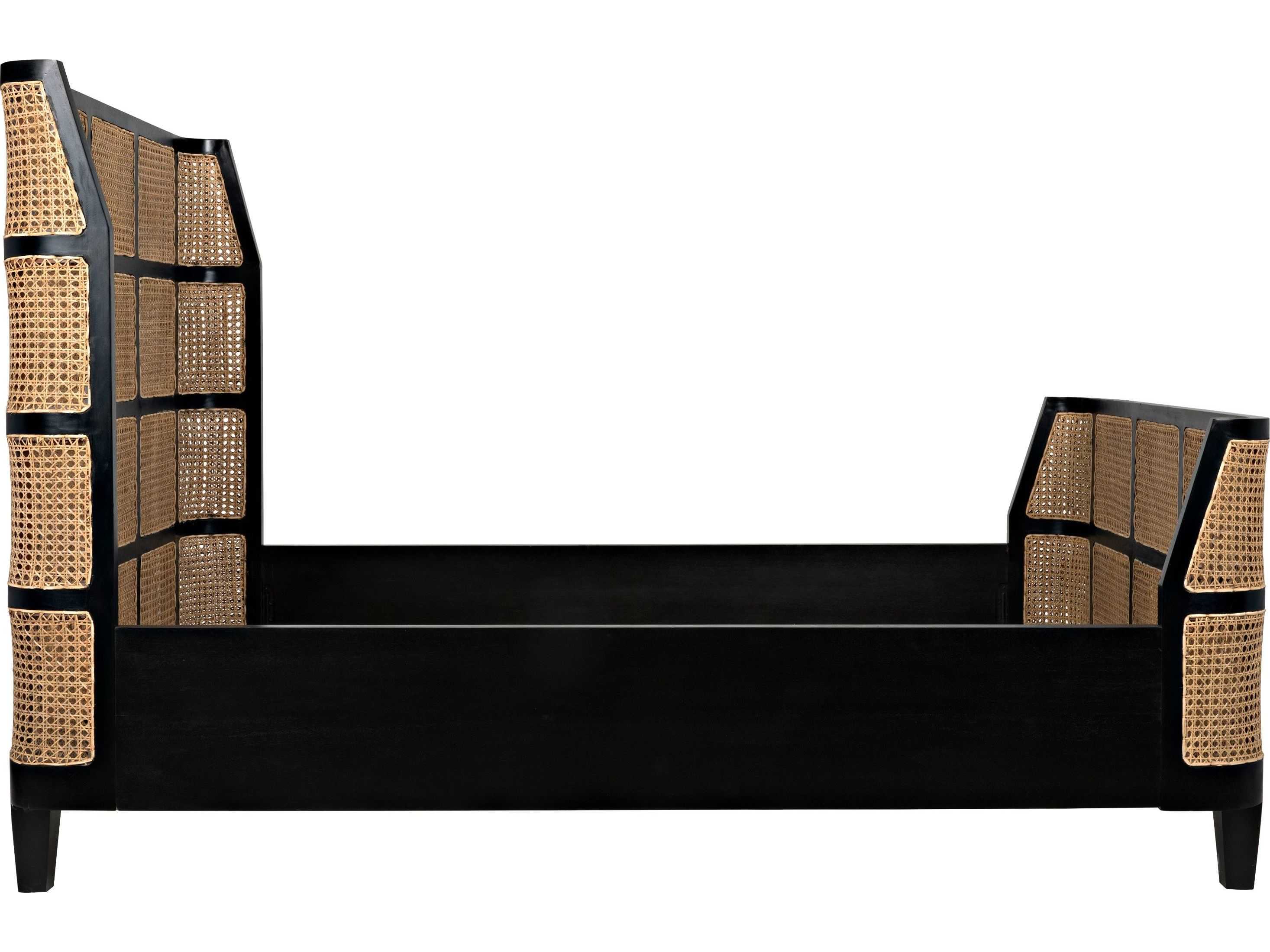 Noir Hand Rubbed Black Brown Mahogany Wood King Panel Bed