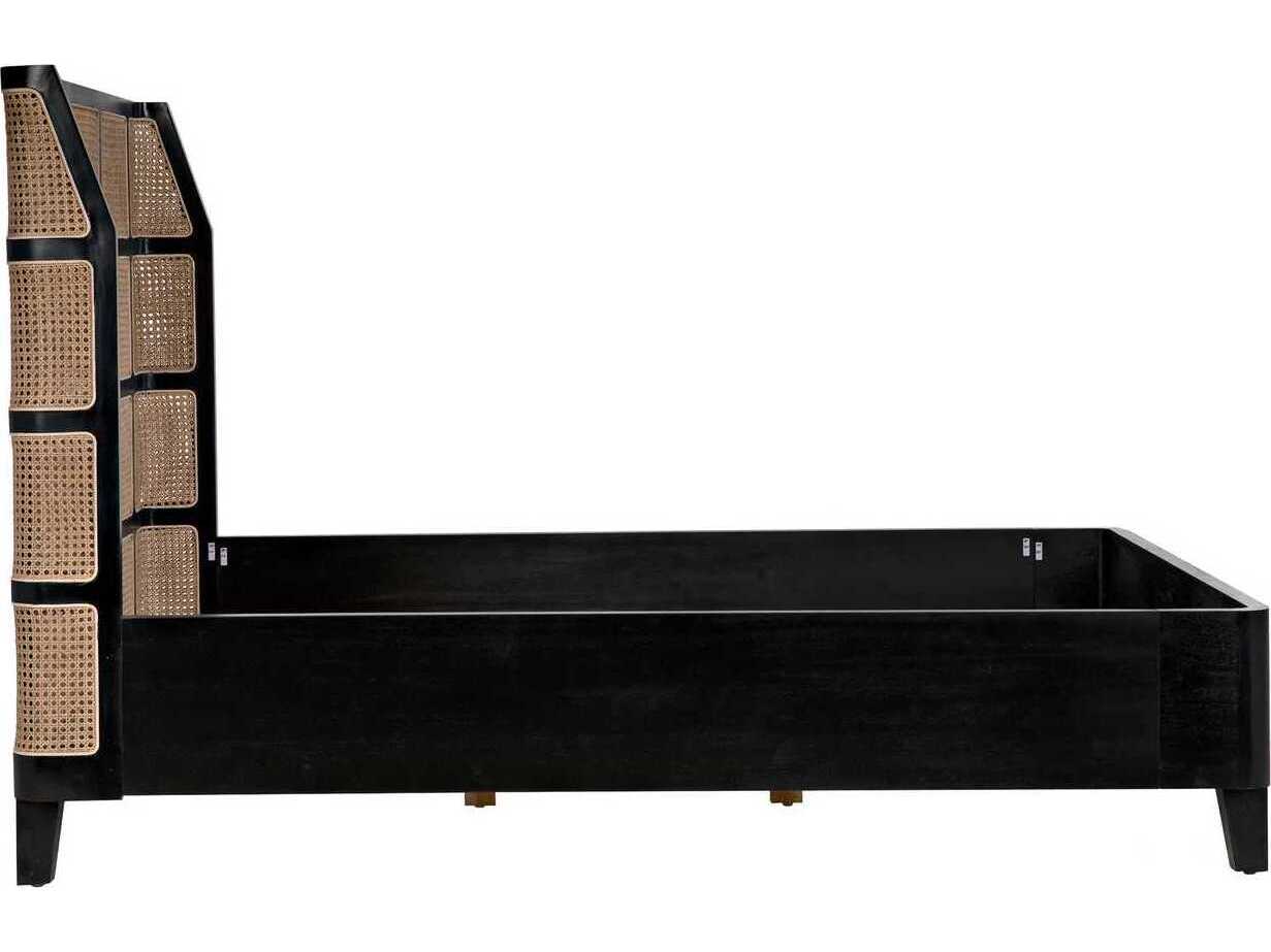 Noir Hand Rubbed Black Brown Mahogany Wood Queen Panel Bed