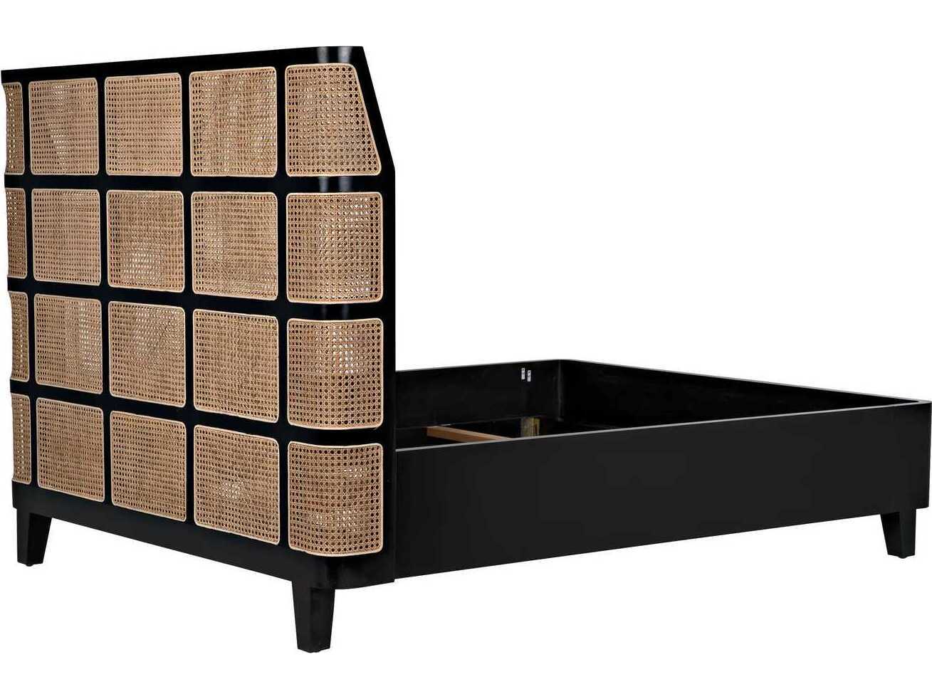 Noir Hand Rubbed Black Brown Mahogany Wood Queen Panel Bed