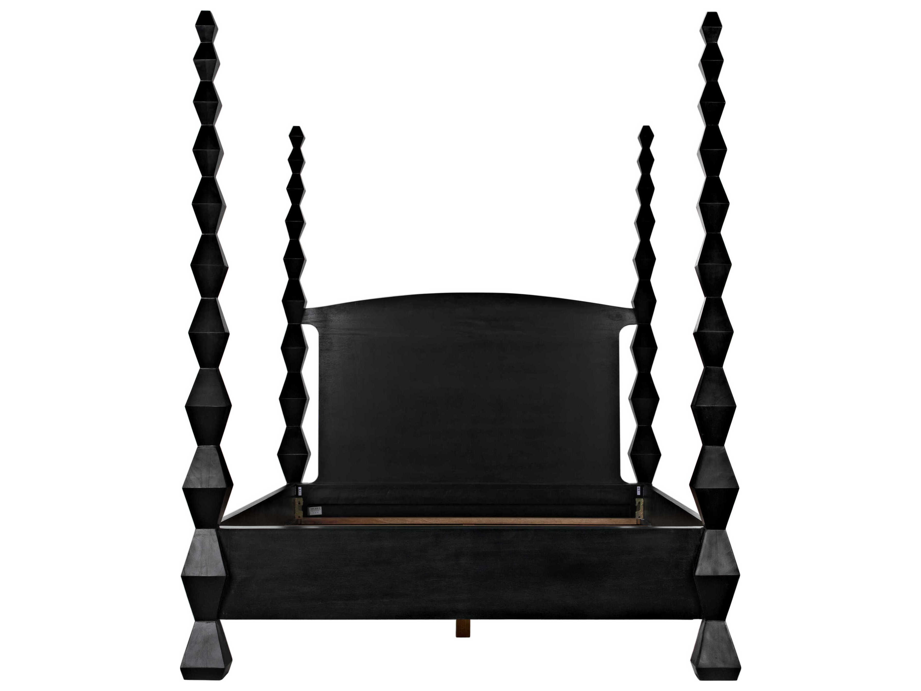 Noir Hand Rubbed Black Mahogany Wood King Four Poster Bed