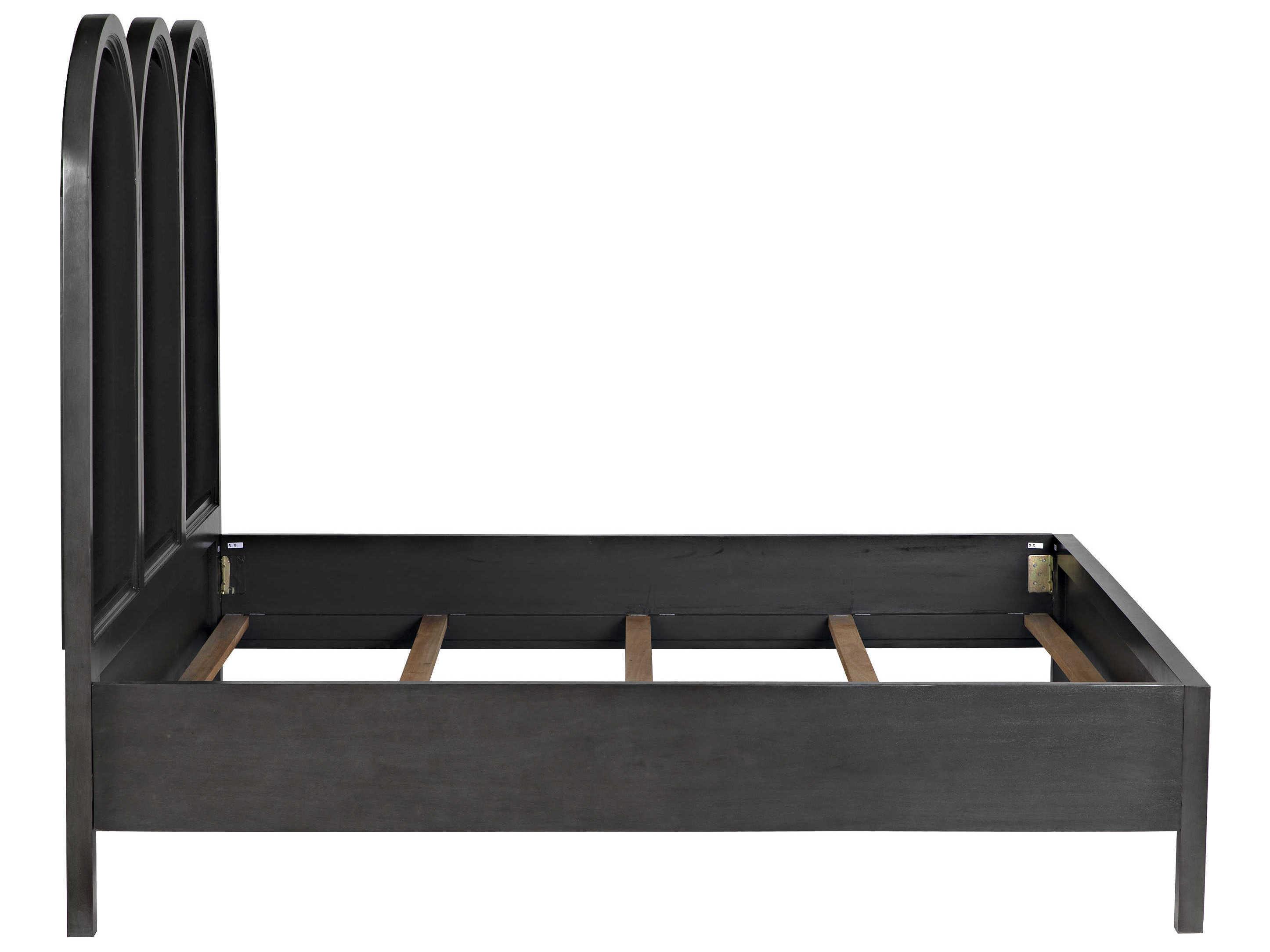 Noir Black Pale Mahogany Wood King Panel Bed