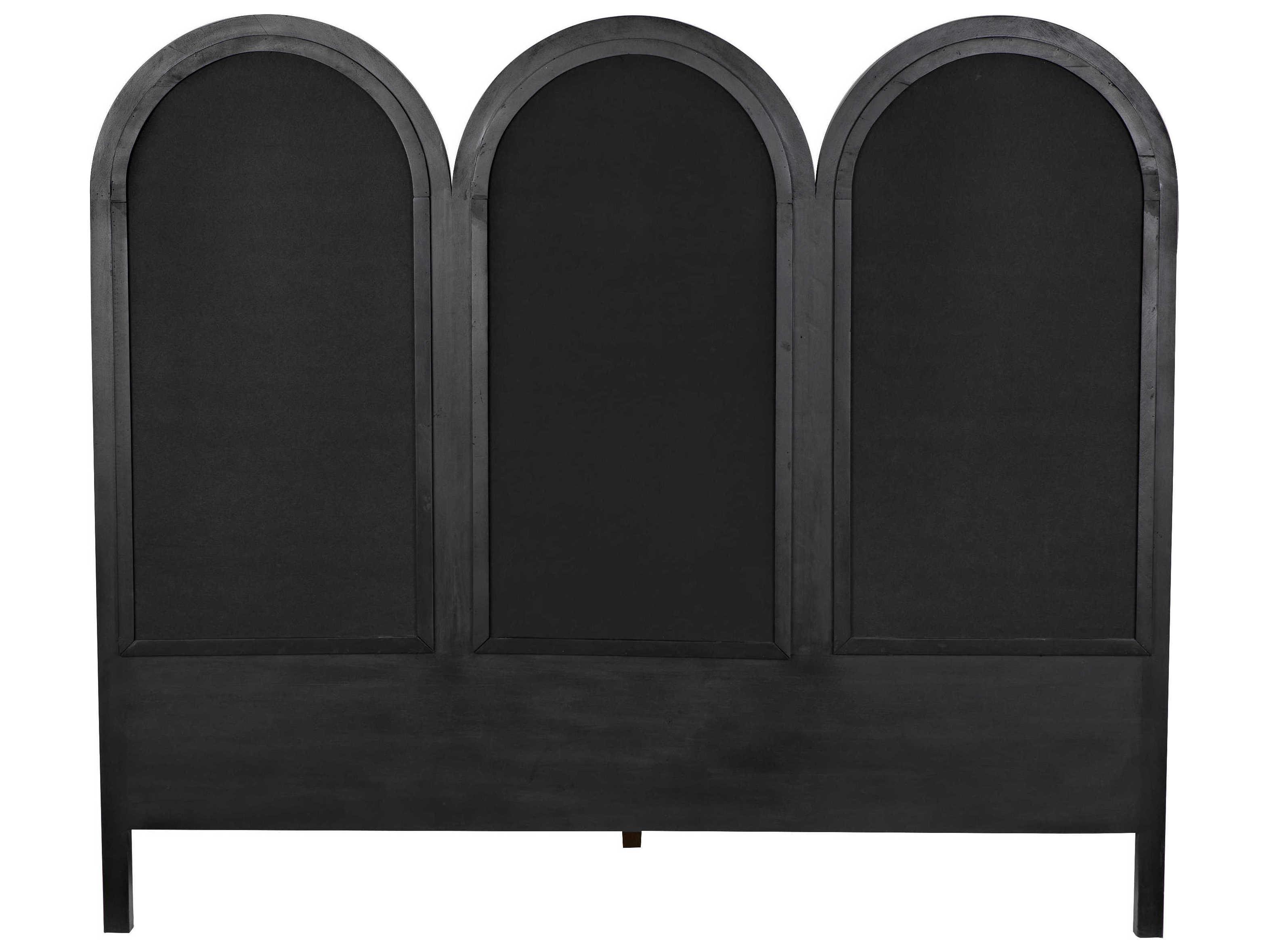 Noir Black Pale Mahogany Wood King Panel Bed