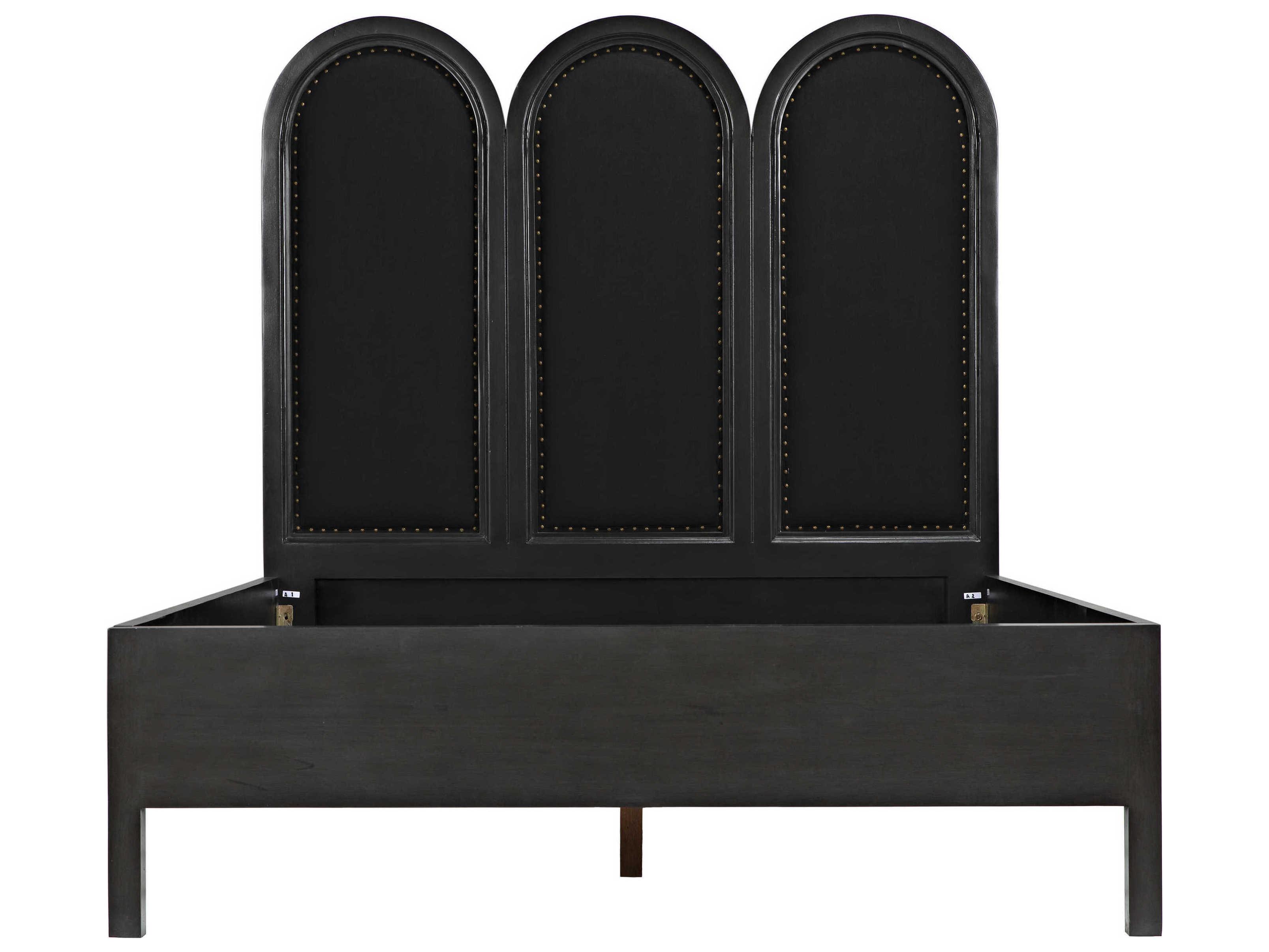 Noir Black Cotton Pale Mahogany Wood Queen Platform Bed