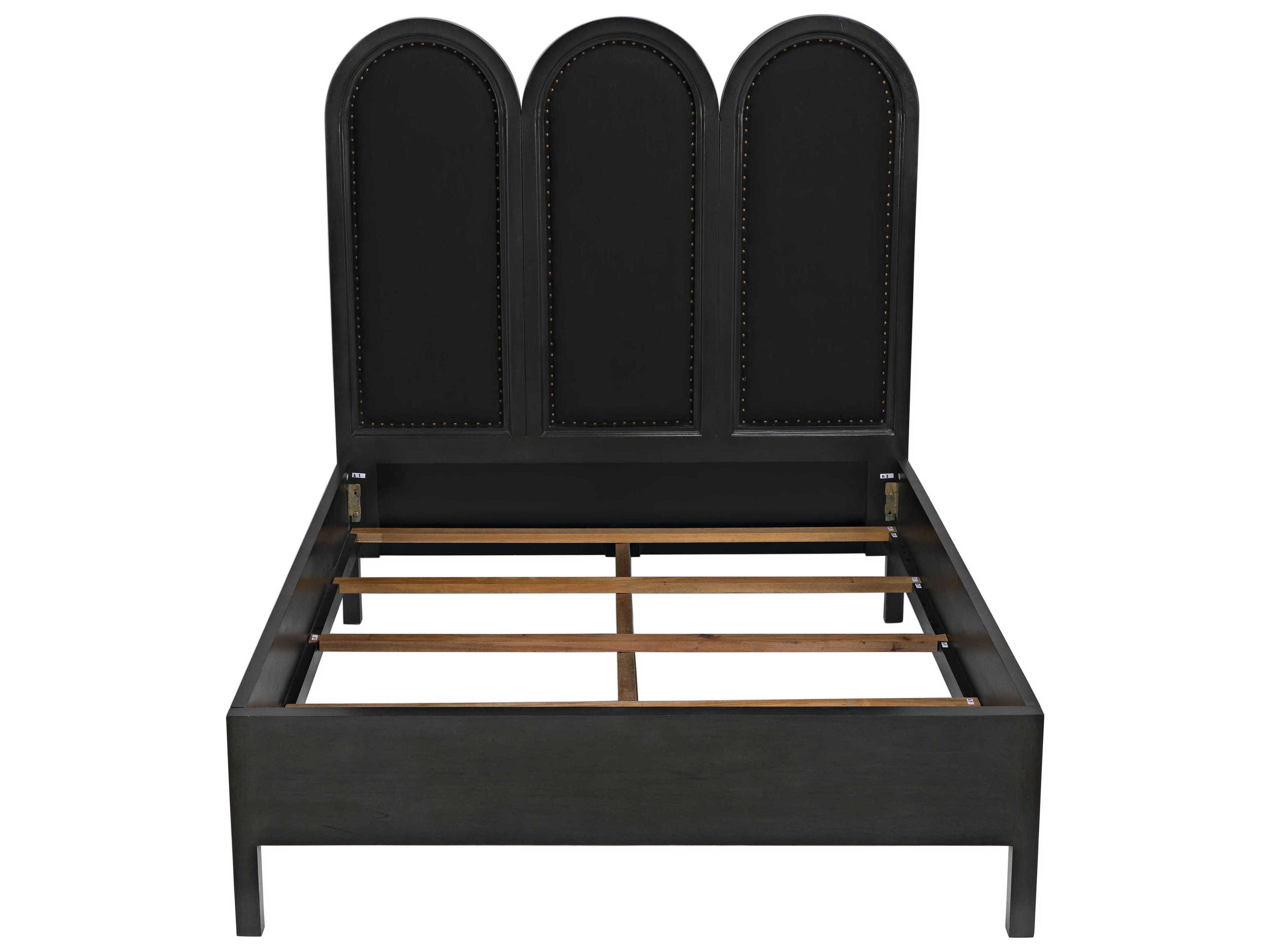 Noir Black Cotton Pale Mahogany Wood Queen Platform Bed