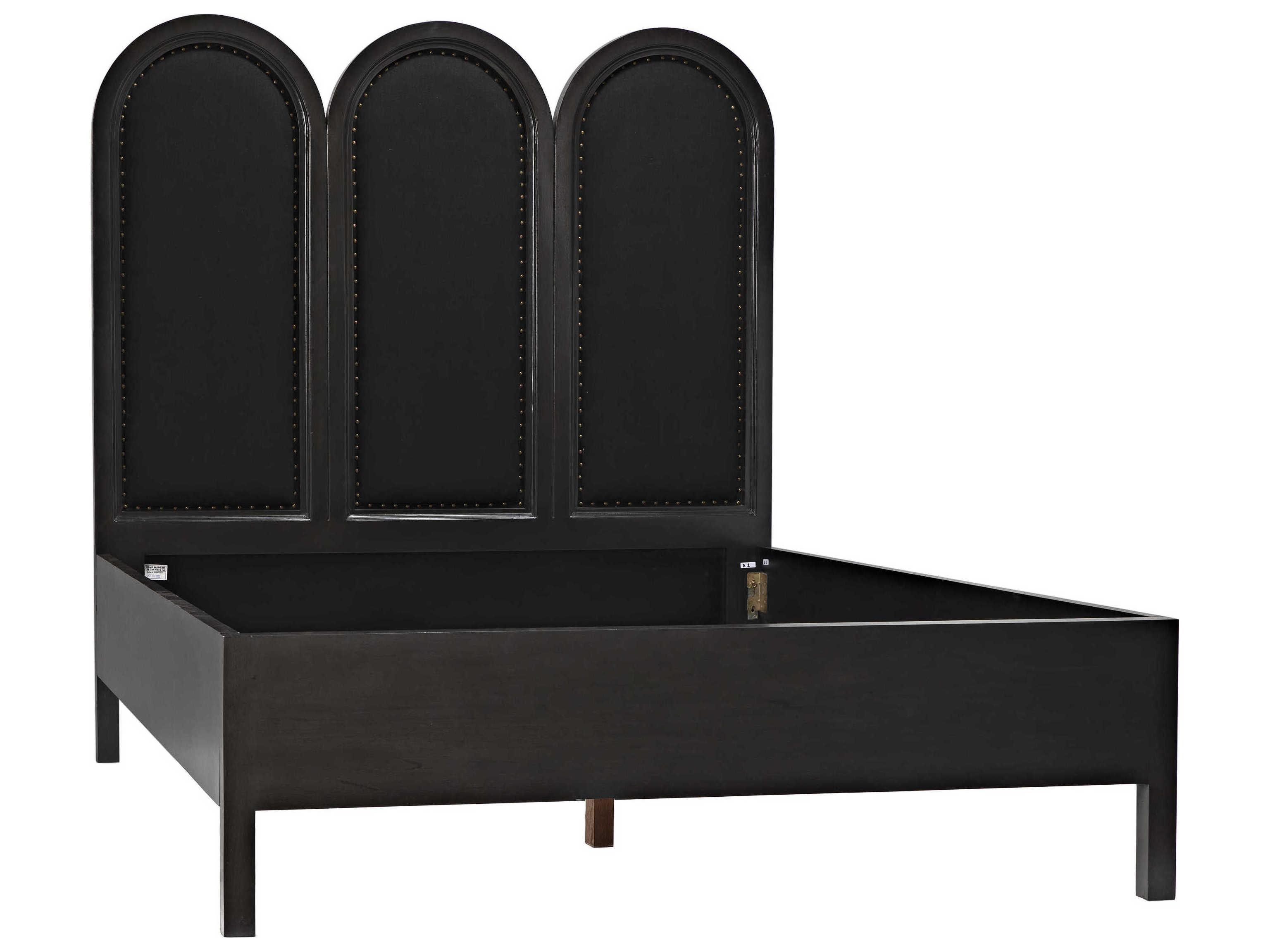 Noir Black Cotton Pale Mahogany Wood Queen Platform Bed
