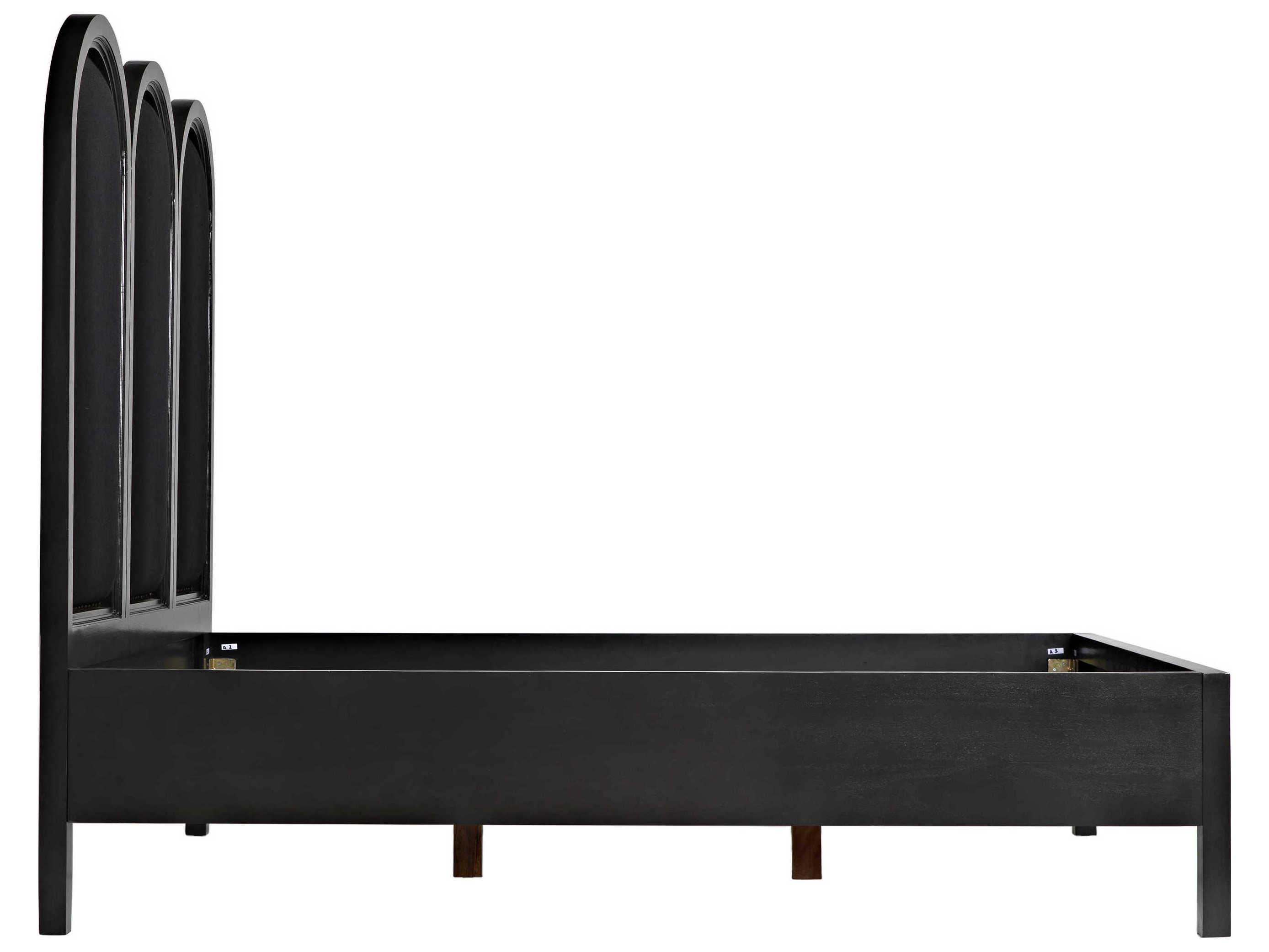 Noir Black Cotton Pale Mahogany Wood Queen Platform Bed