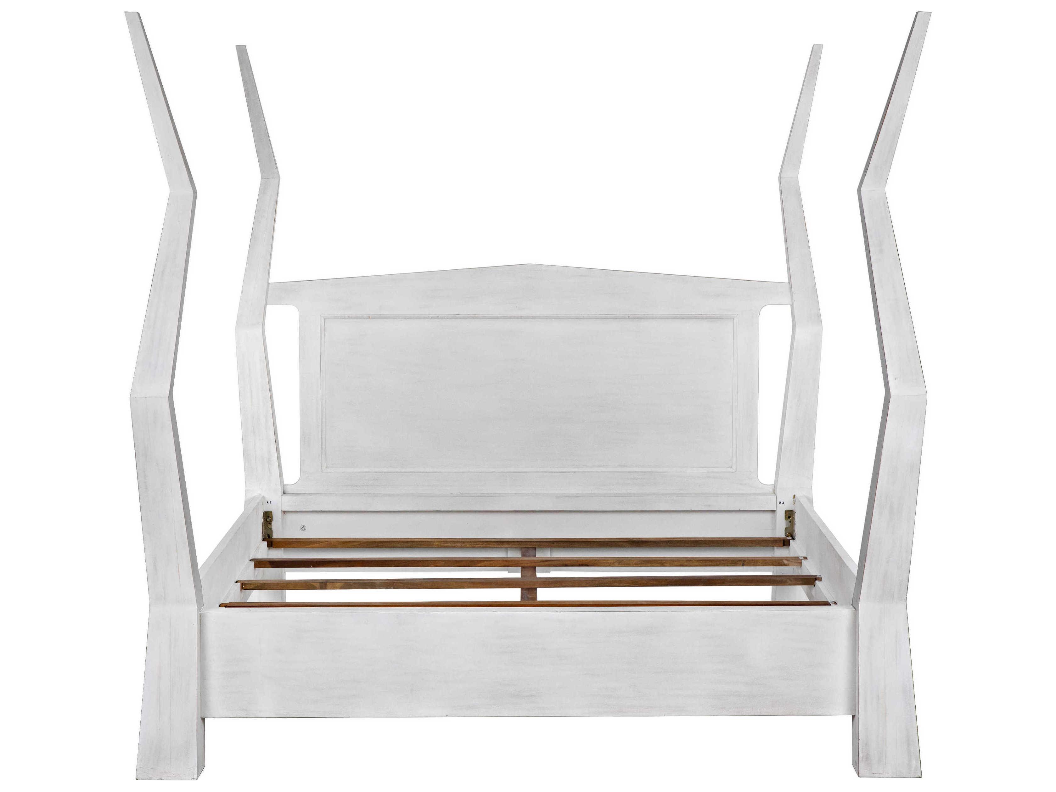 Noir White Wash Mahogany Wood California King Poster Bed