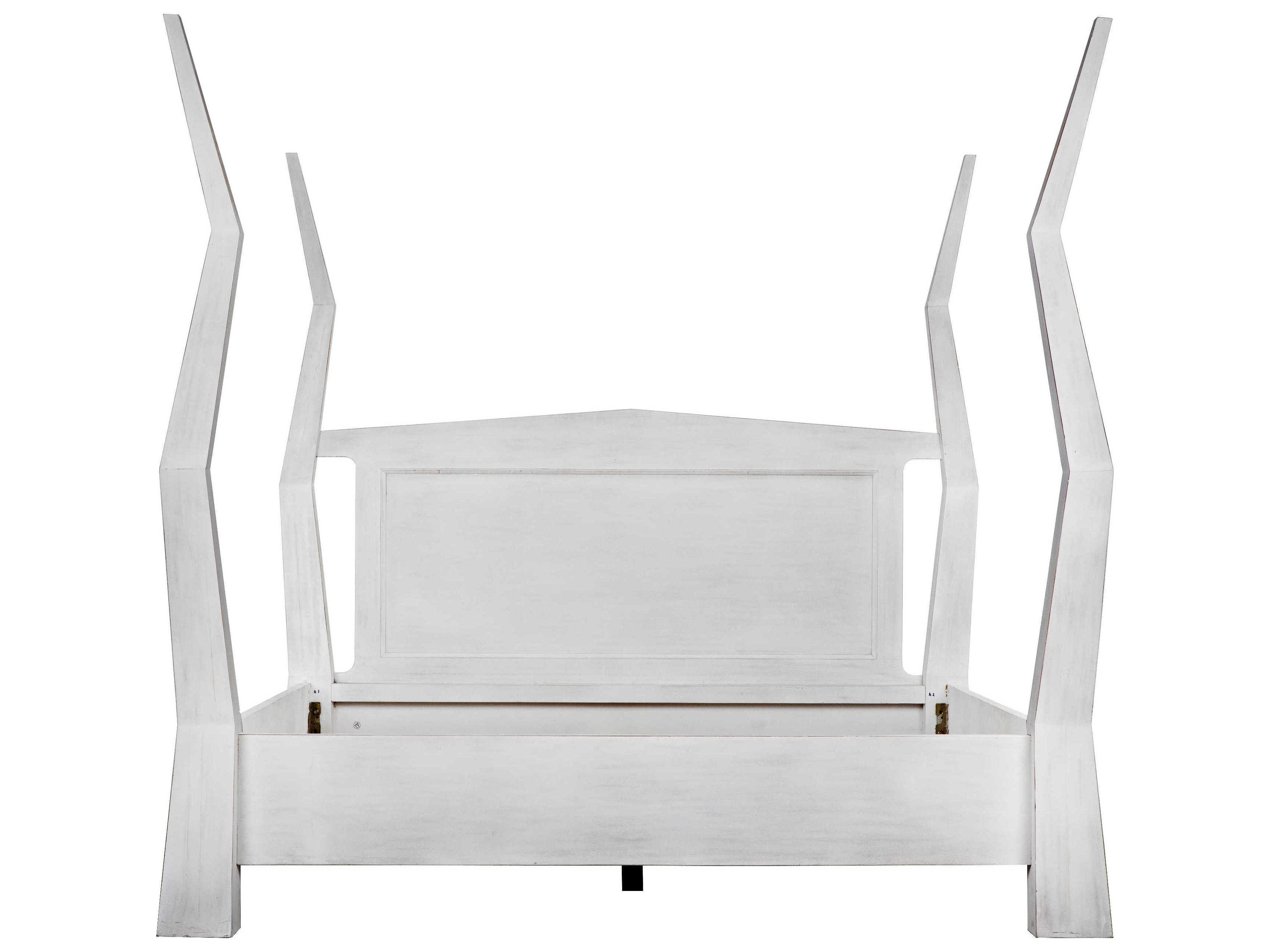 Noir White Wash Mahogany Wood King Poster Bed