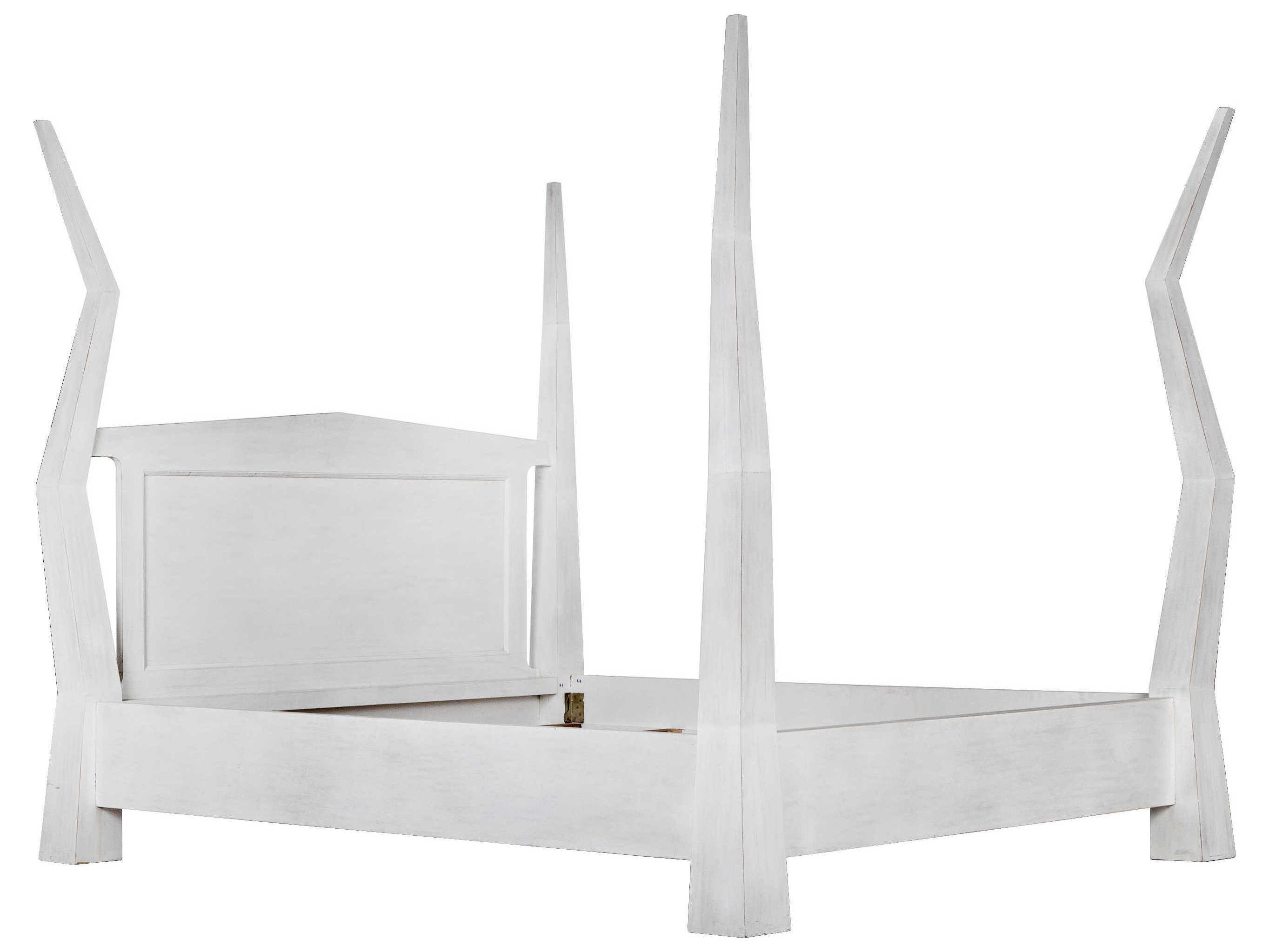 Noir White Wash Mahogany Wood King Poster Bed