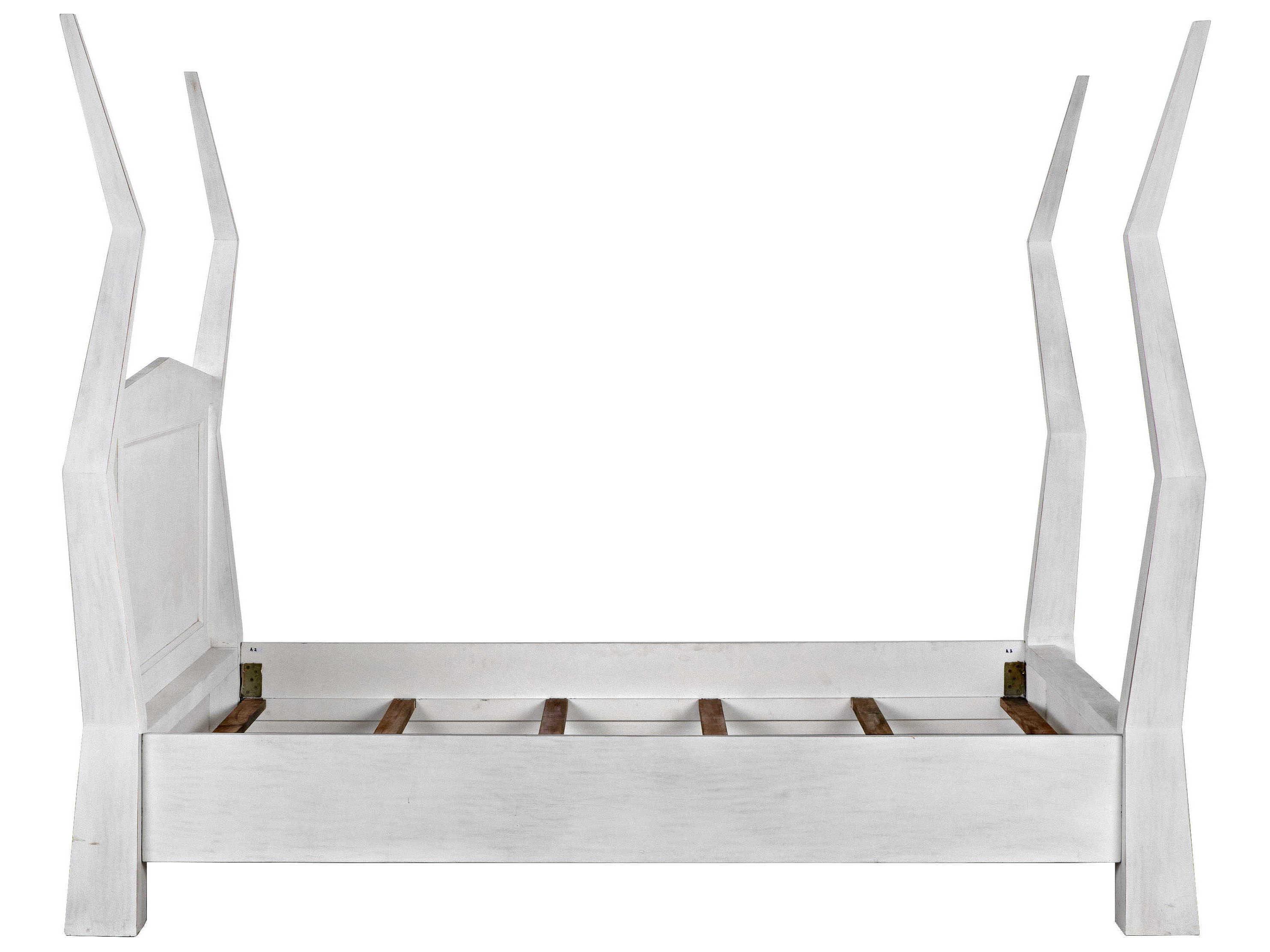 Noir White Wash Mahogany Wood King Poster Bed