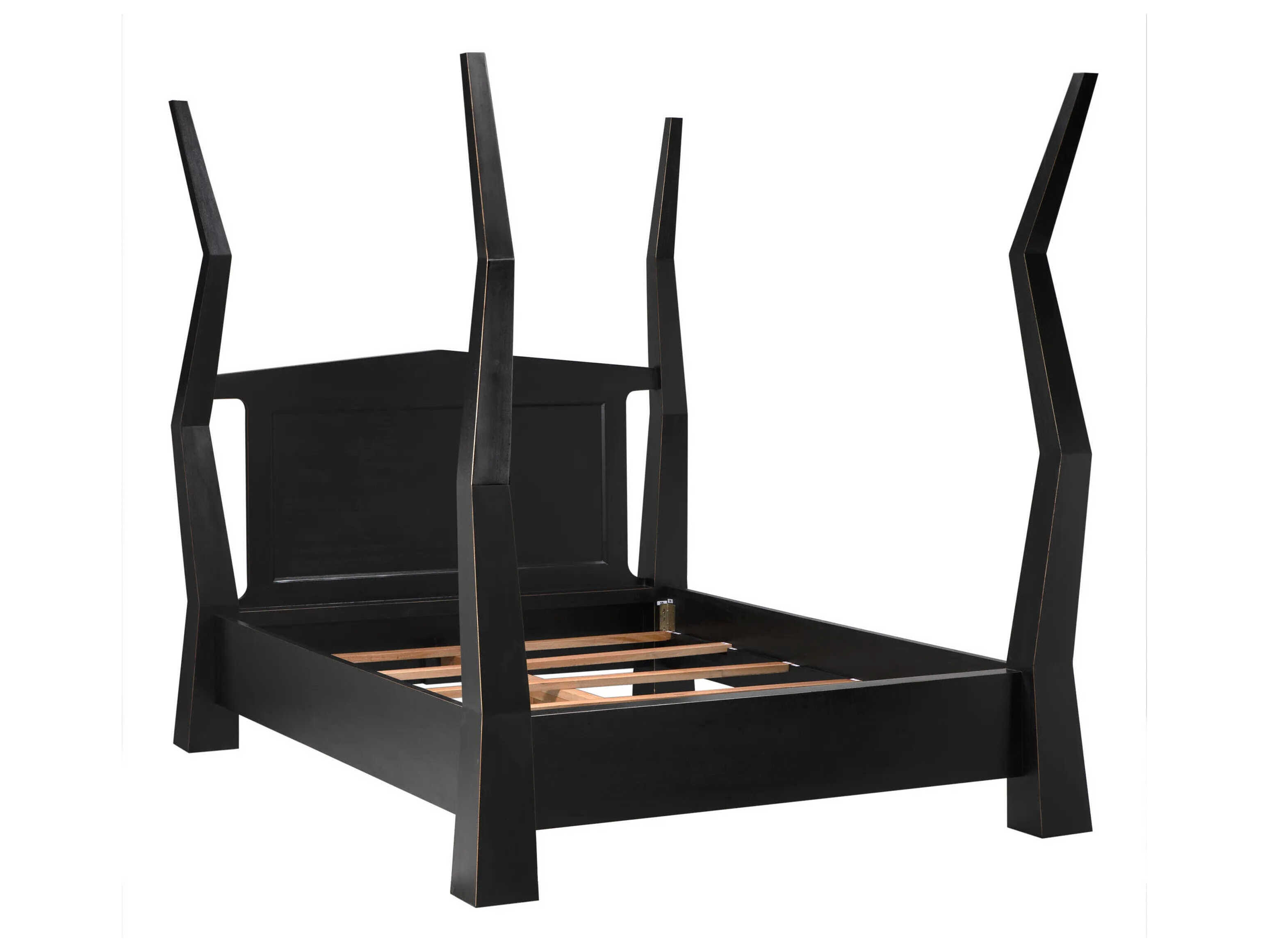 Noir Patras Hand Rubbed Black Mahogany Wood Queen Four Poster Bed