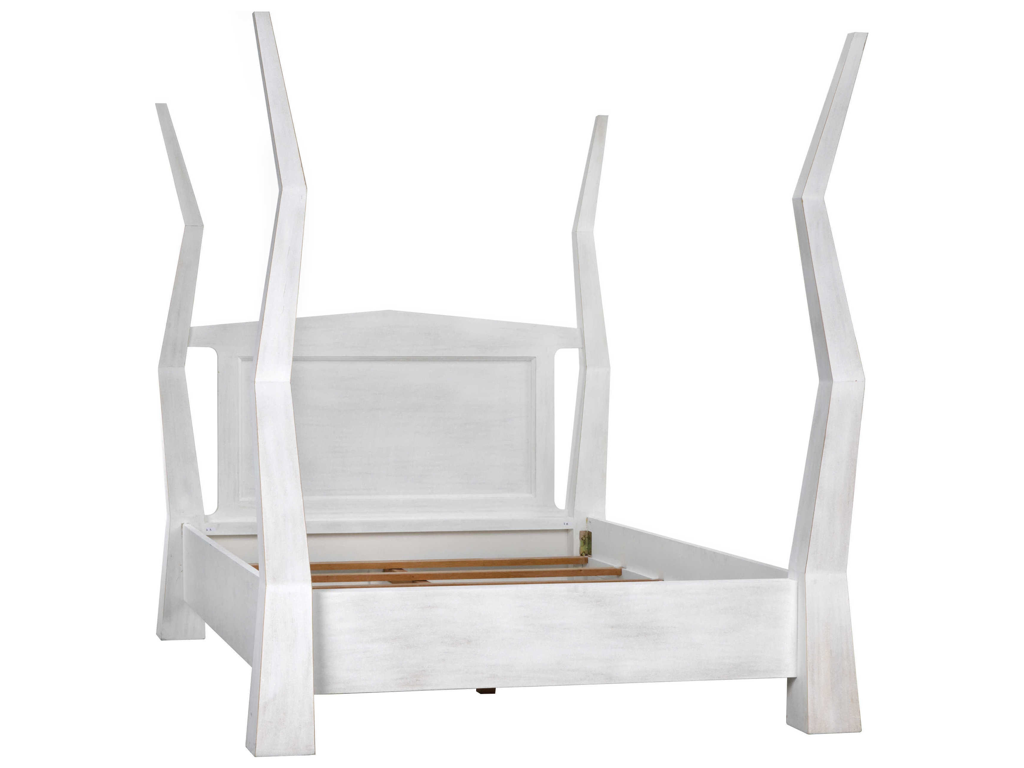 Noir Patras White Wash Mahogany Wood Queen Poster Bed