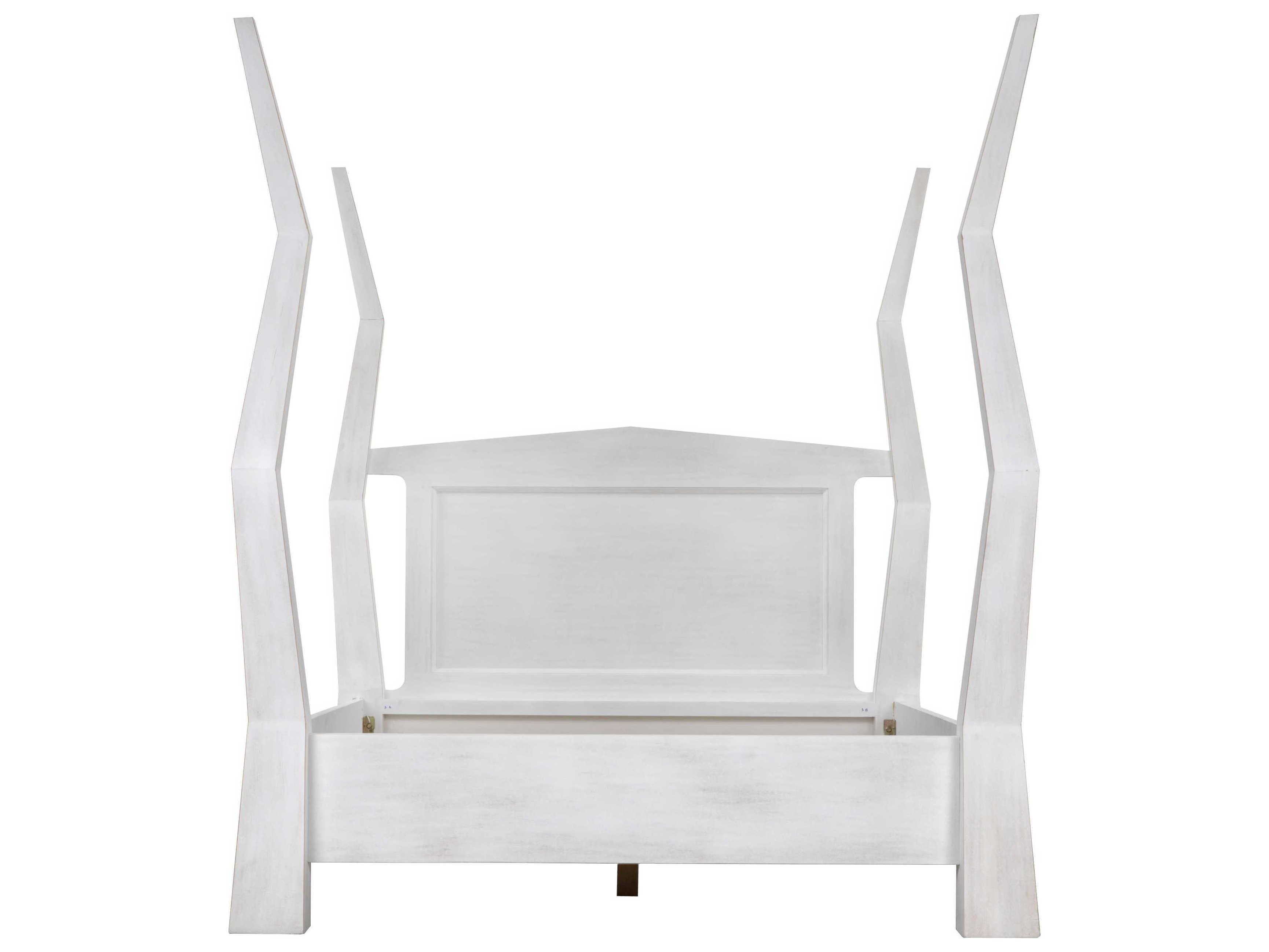 Noir Patras White Wash Mahogany Wood Queen Poster Bed