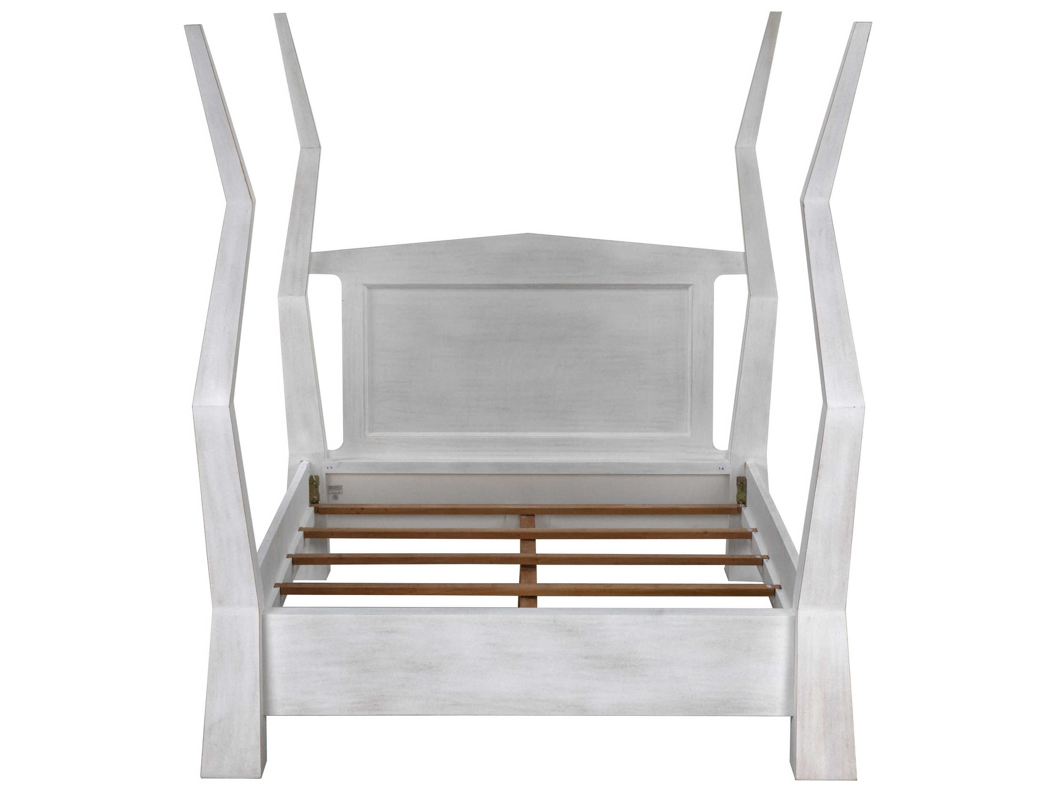 Noir Patras White Wash Mahogany Wood Queen Poster Bed