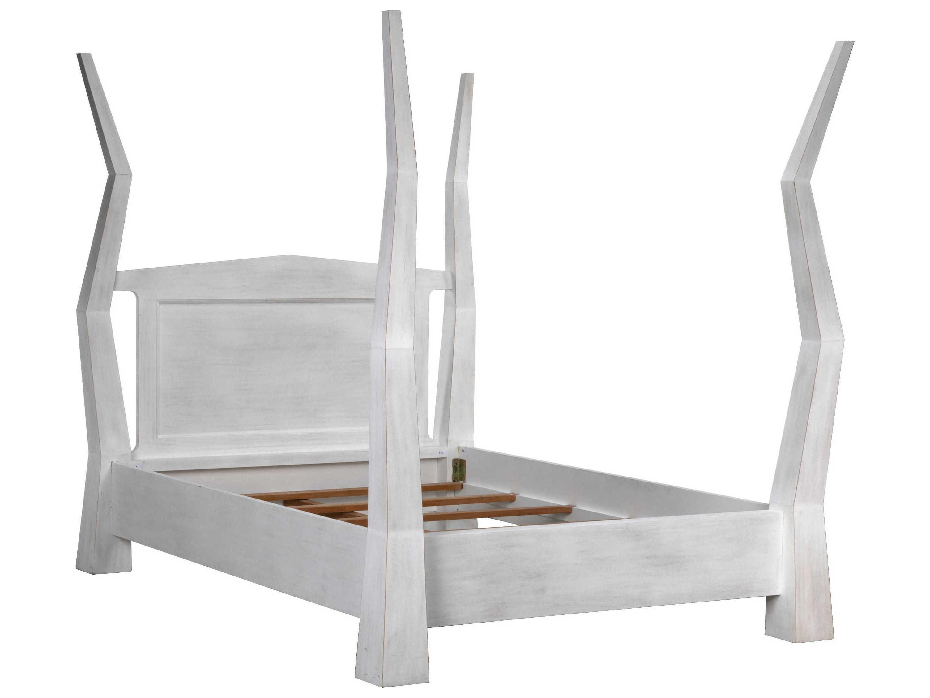 Noir Patras White Wash Mahogany Wood Queen Poster Bed