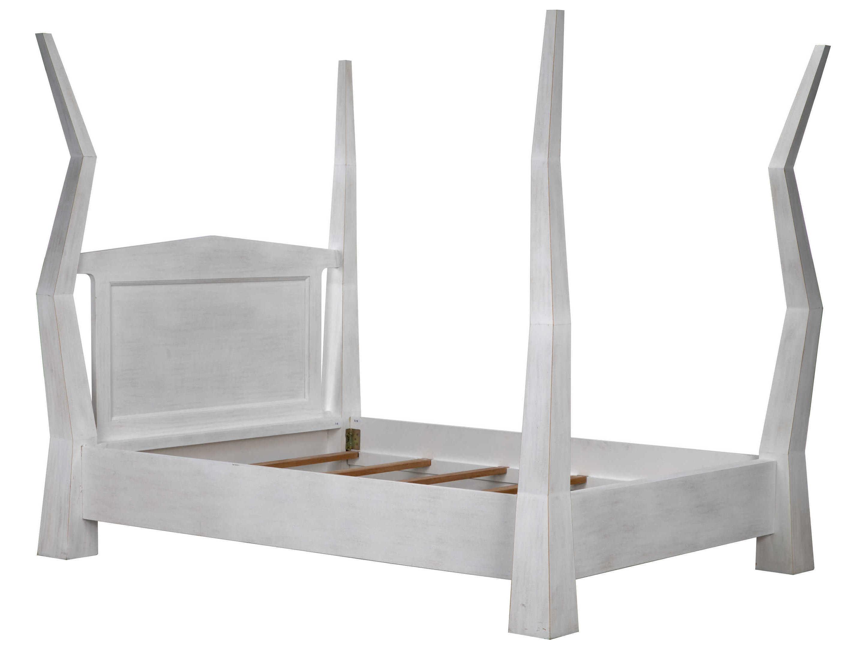 Noir Patras White Wash Mahogany Wood Queen Poster Bed