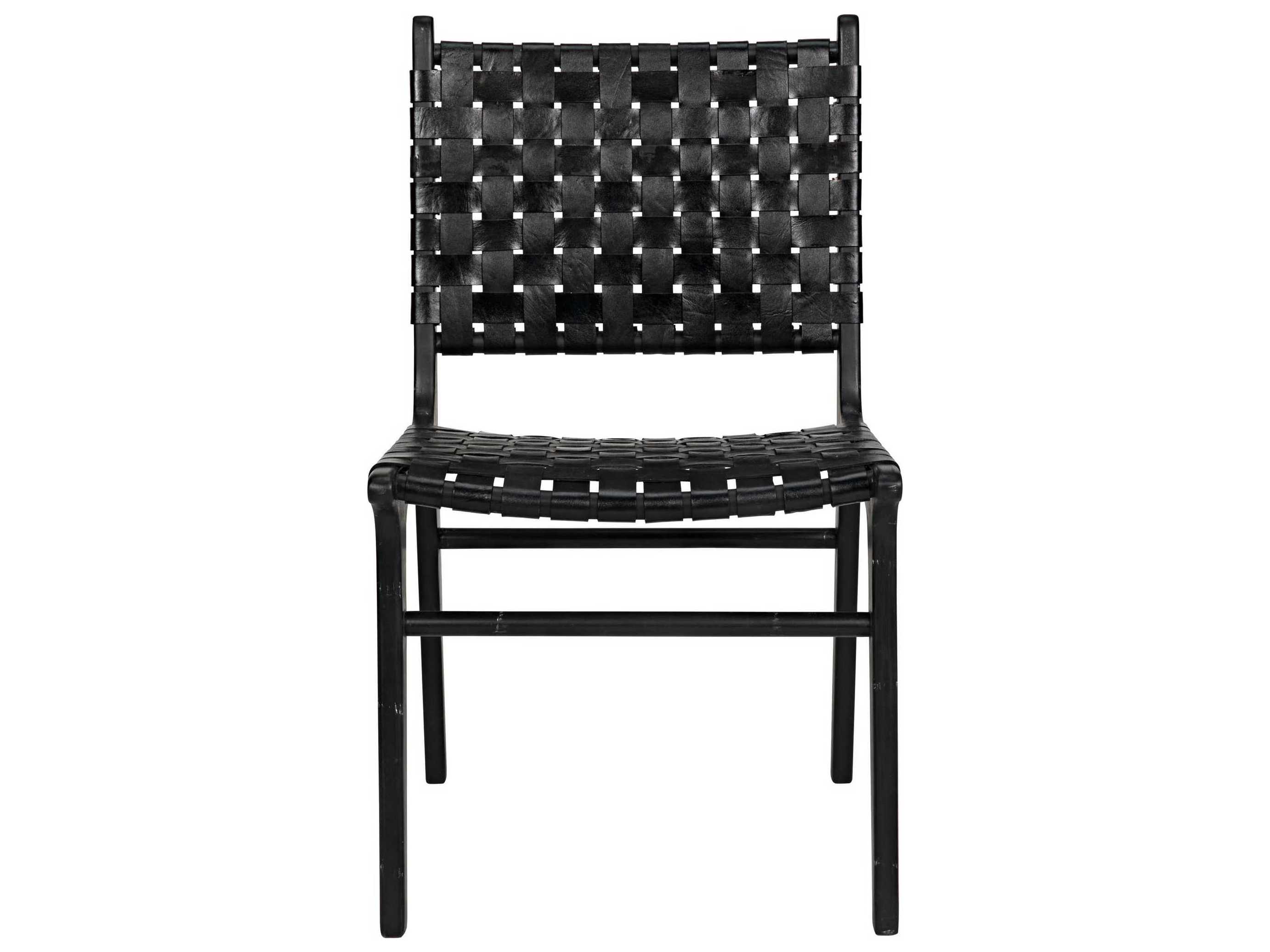 Noir Leather Teak Wood Black Upholstered Side Dining Chair
